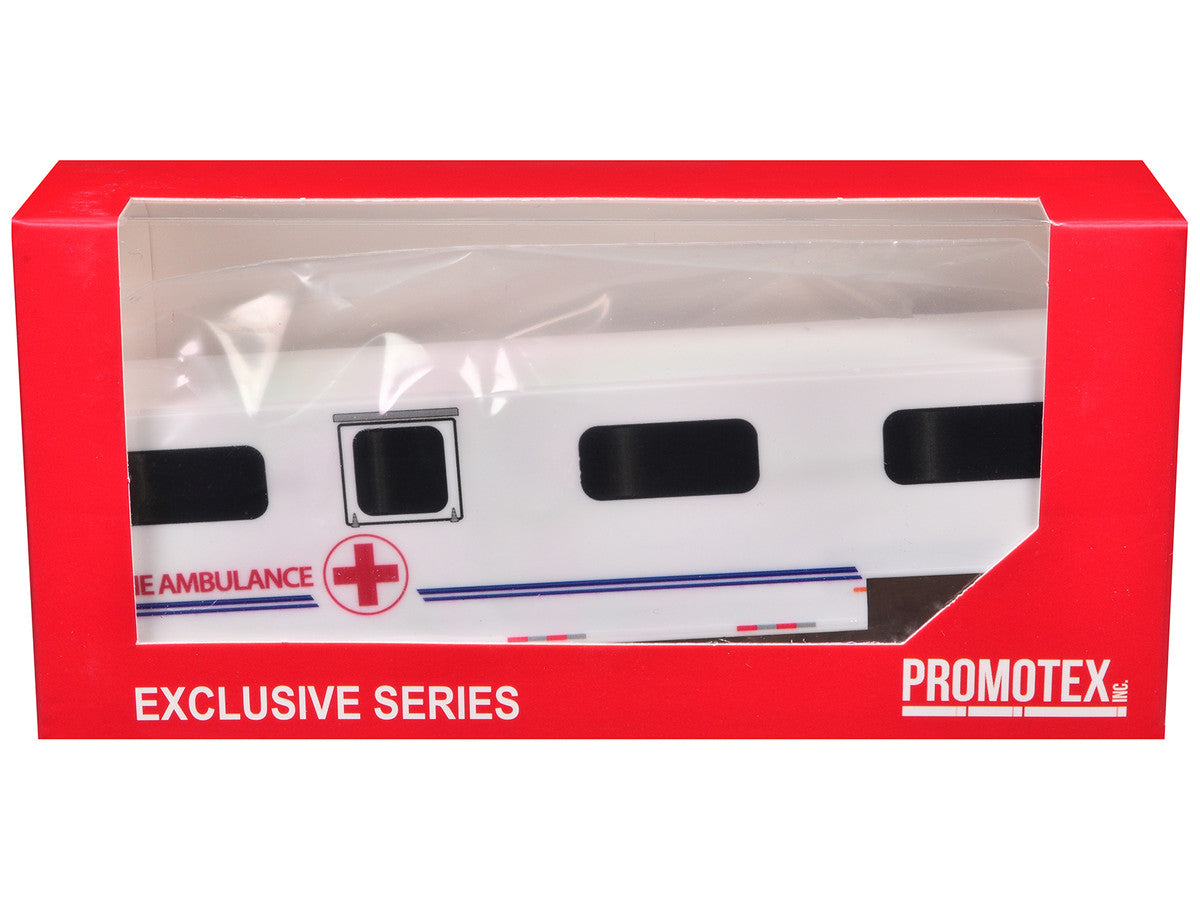 Equine Ambulance Trailer White with Blue Stripes 1/87 (HO) Plastic Model by Promotex LuxuryLifeWay Online Store