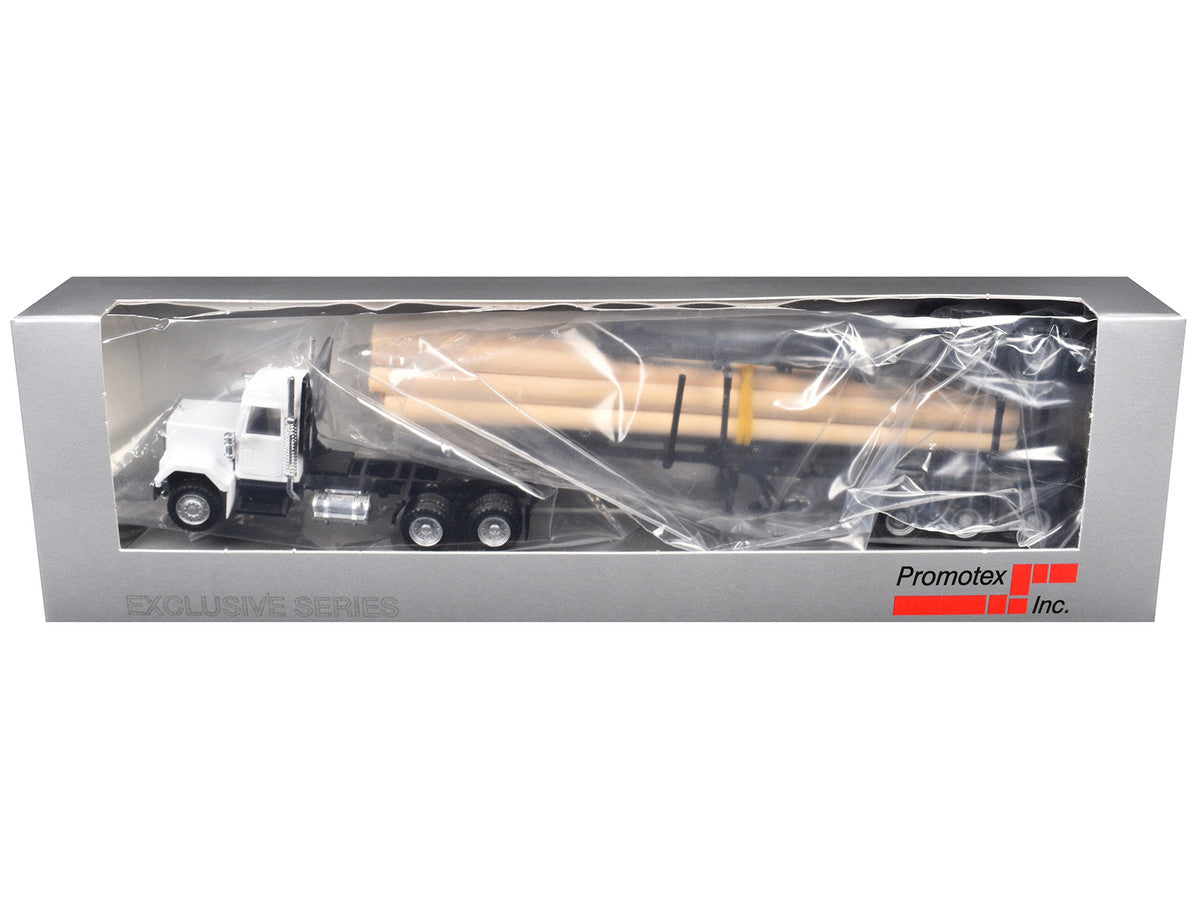 GMC Super B Log Truck and Trailer White with Log Accessories 1/87 (HO) Plastic Model Car by Promotex LuxuryLifeWay Online Store