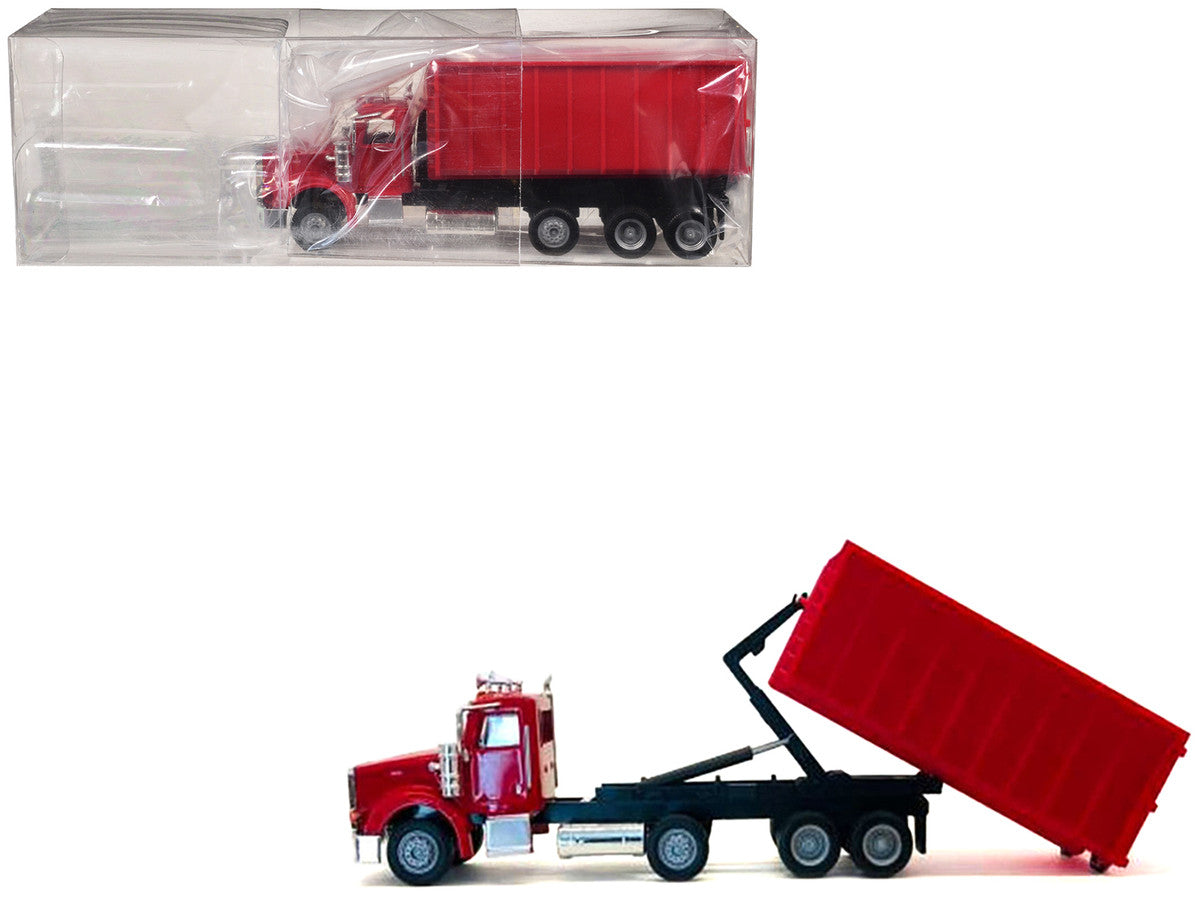 Peterbilt 367 Roll-Off Dump Truck Red with Red Box 1/87 (HO) Plastic Model Car by Promotex LuxuryLifeWay Online Store