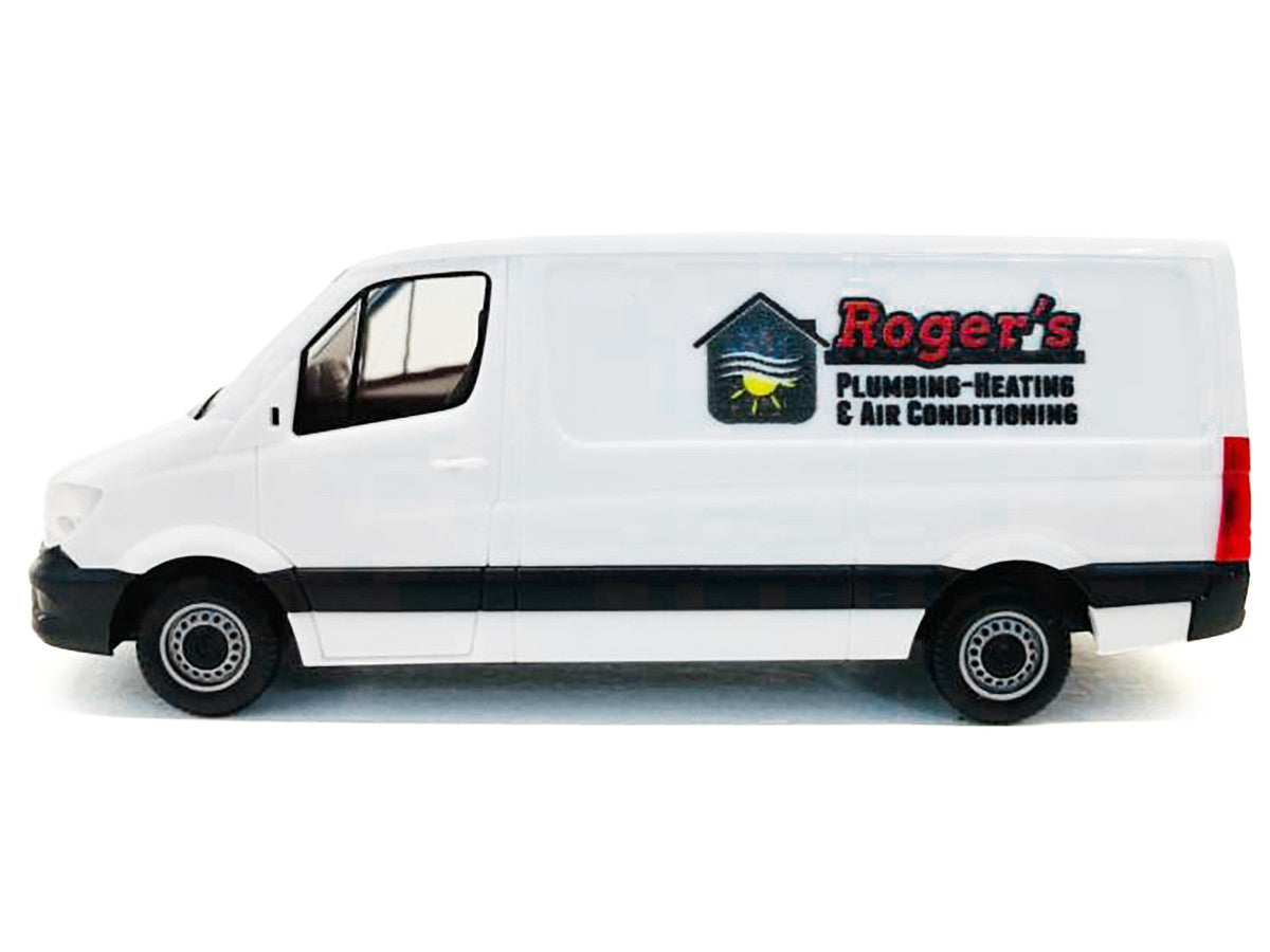 Mercedes-Benz Sprinter Van White "Roger's Plumbing-Heating & Air Conditioning" 1/87 (HO) Plastic Model Car by Promotex LuxuryLifeWay Online Store