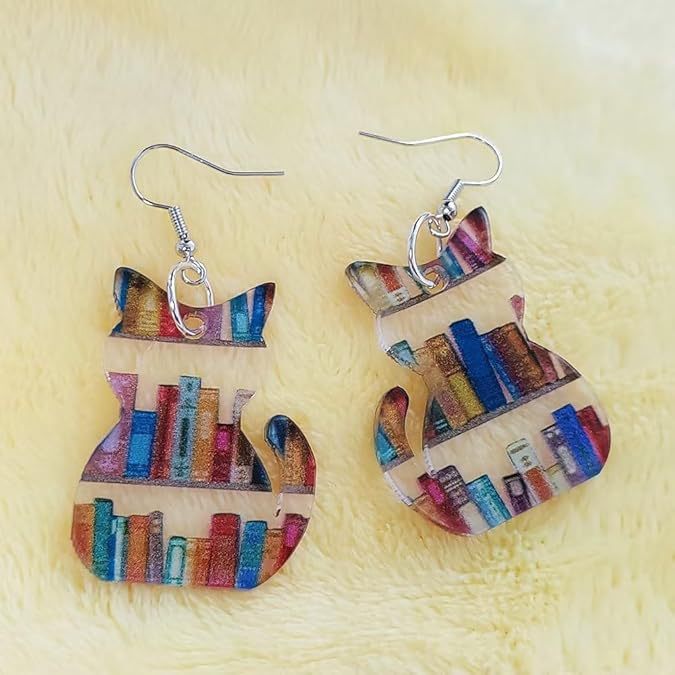 Classic Water Drop Stitching Bookshelf Acrylic Teacher Earrings LadyShow.Store