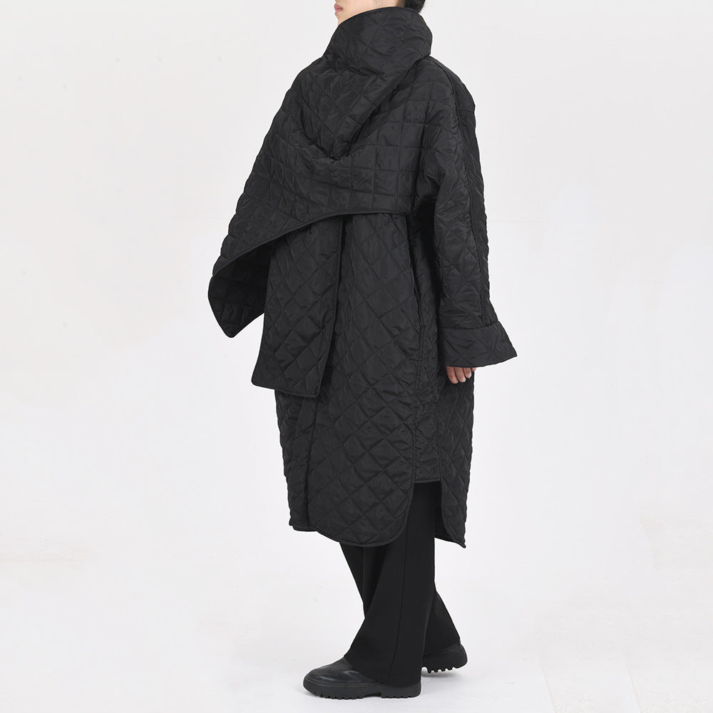 Trendy Loose Long Cotton Jacket with Scarf Collar Pi-Mart