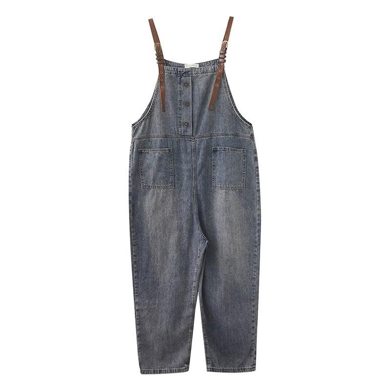 Women's Washed Denim Ninth Overalls Pi-Mart