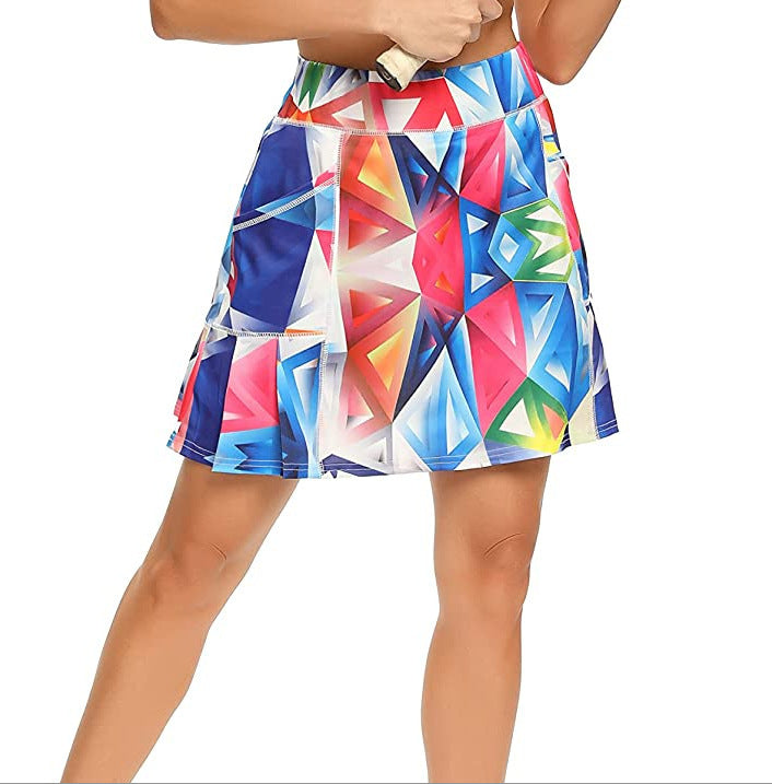 Women's Short Culottes Tennis Running Workout Two-layer High Top Sports Dress With Pockets