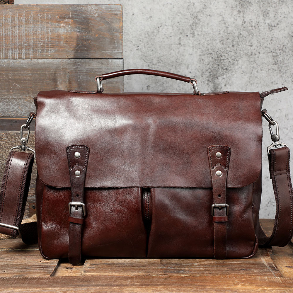 Men's First Layer Cowhide Briefcase Leather Handbag LadyShow.Store