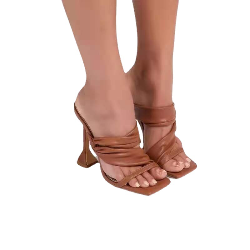 Women's Large Size High Heel Stiletto Square Toe Golden Slippers LadyShow.Store