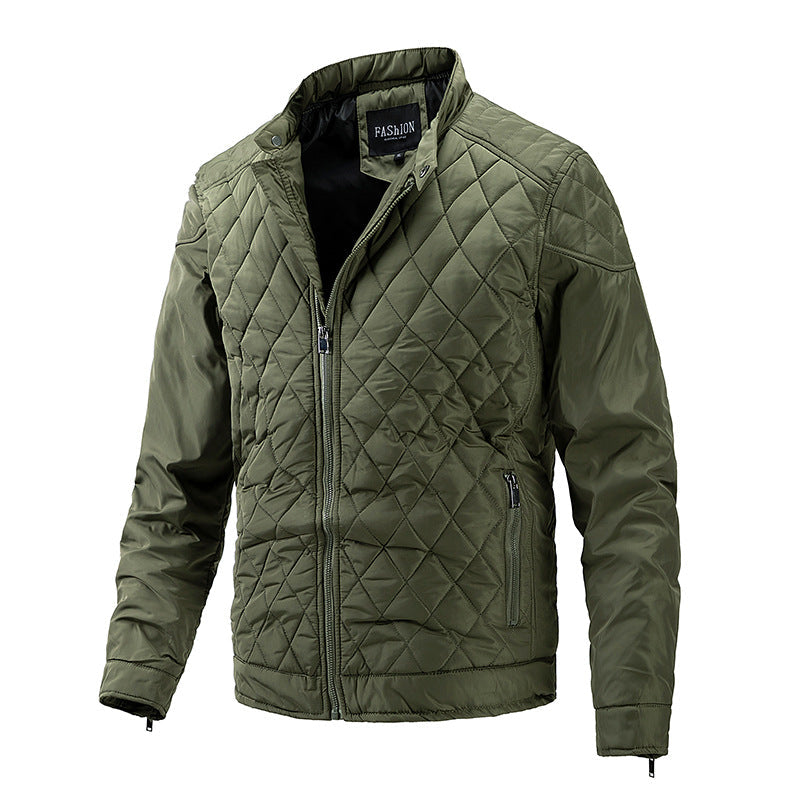 2026 Cross-Border Autumn And Winter Men's Lightweight Cotton Jacket Casual Diamond-Shaped Stand Collar Coat Harrington Jacket Cotton-Padded Jacket Men's Fashion Trend NorixaFashion.com