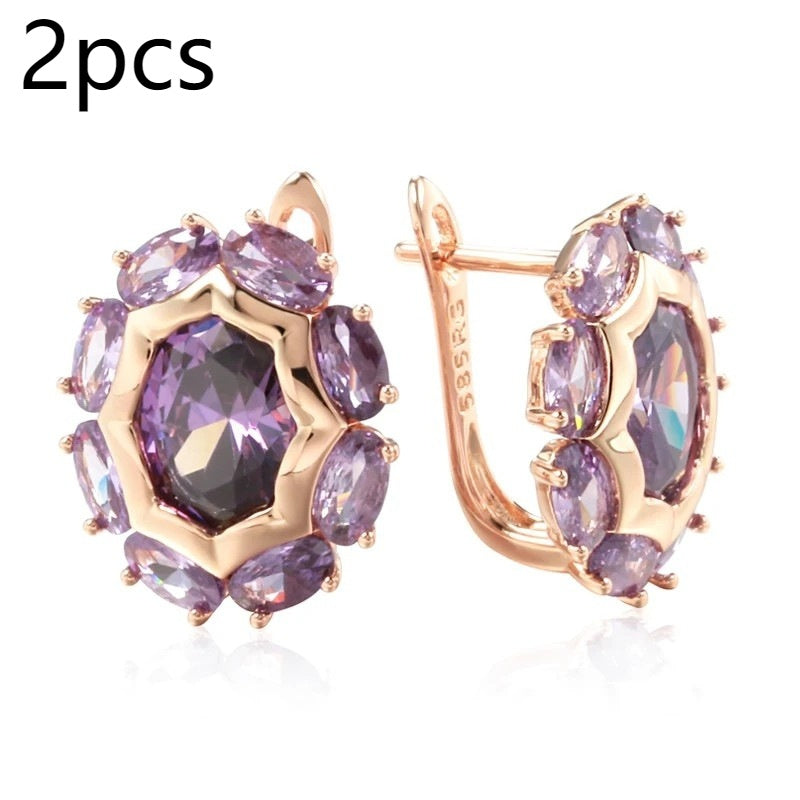 Gulkina Purple Gold Ring Earrings Necklace Amethyst Ornament Suit LadyShow.Store