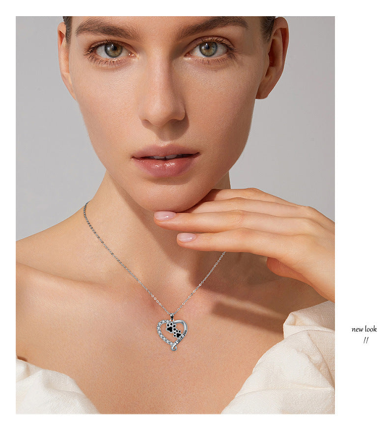 Heart-shaped Pendant Cute Dog's Paw Necklace For Women