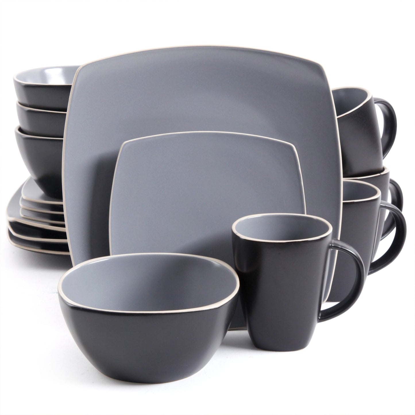 Gibson Soho Lounge Matte 16-Piece Dinnerware Set, Gray/Black LuxuryLifeWay Online Store