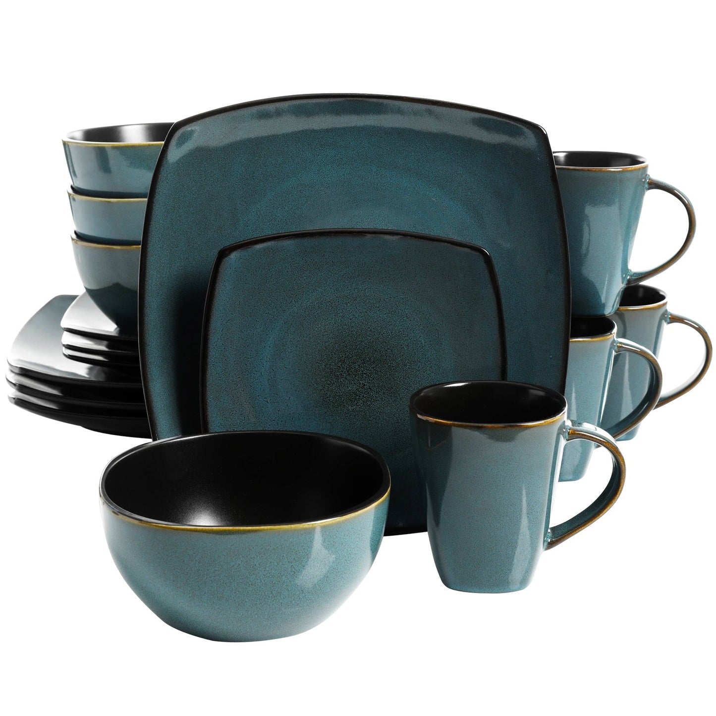Soho Lounge 16-Piece Soft Square Dinnerware Set in Teal Green LuxuryLifeWay Online Store
