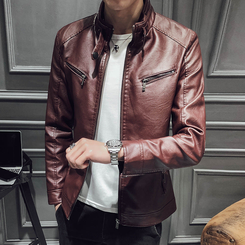 Leather jacket men's leather zipper cardigan men's jacket