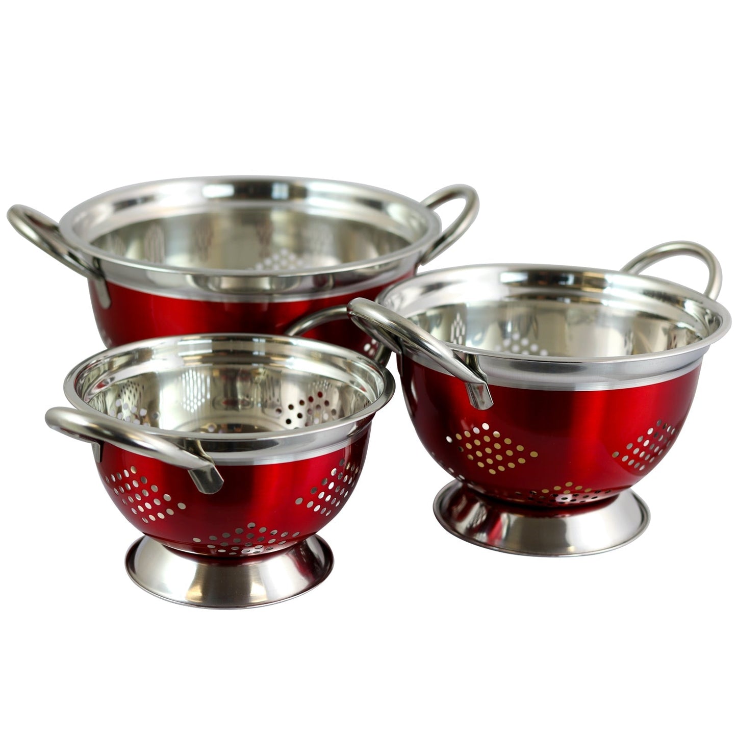 Oster Metaline 3 Pack Round Asian Colander, Metallic Red LuxuryLifeWay Online Store