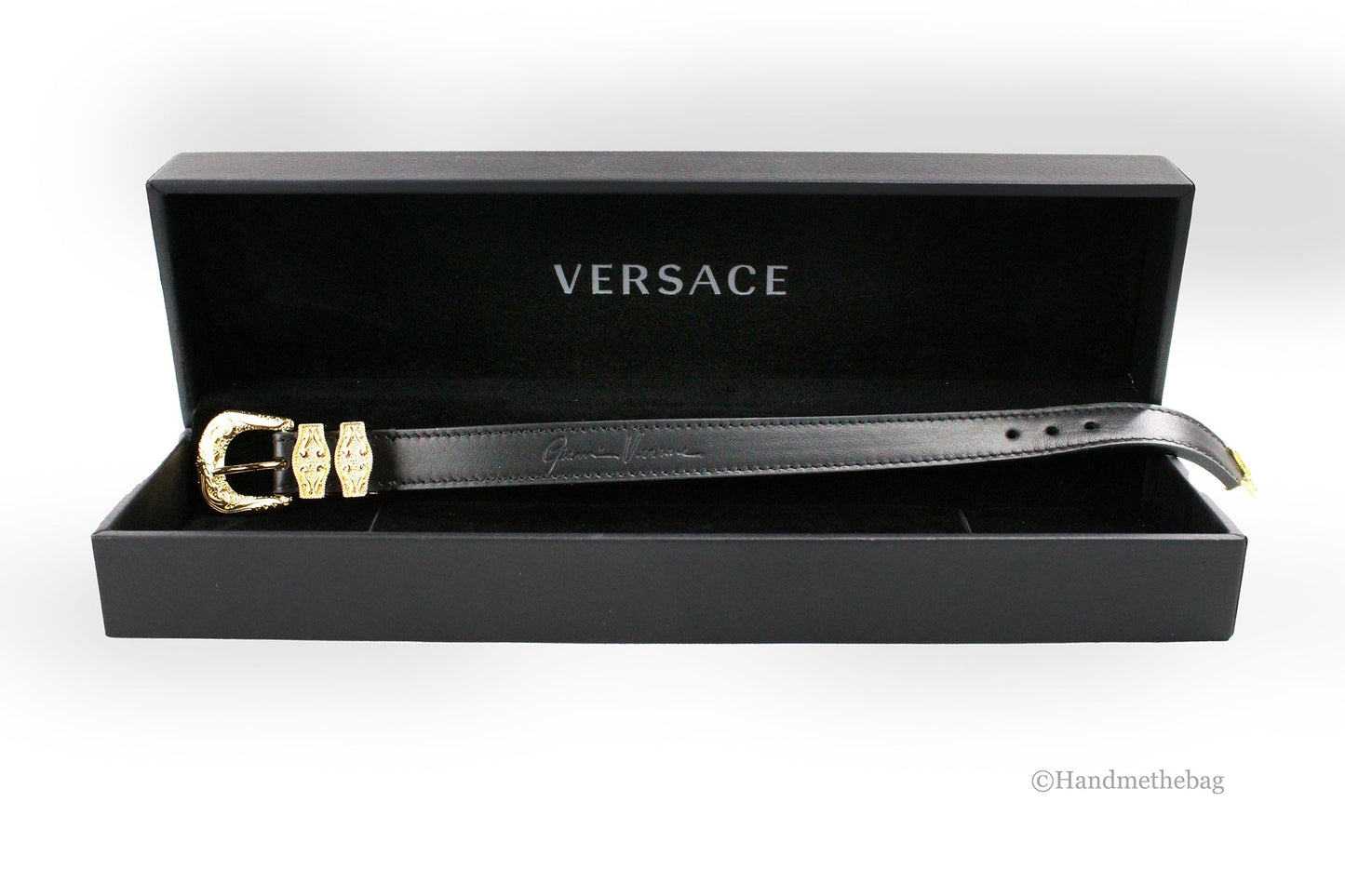 Versace Medusa Western Black Leather Gold Brass Buckle Bracelet LadyShow.Store