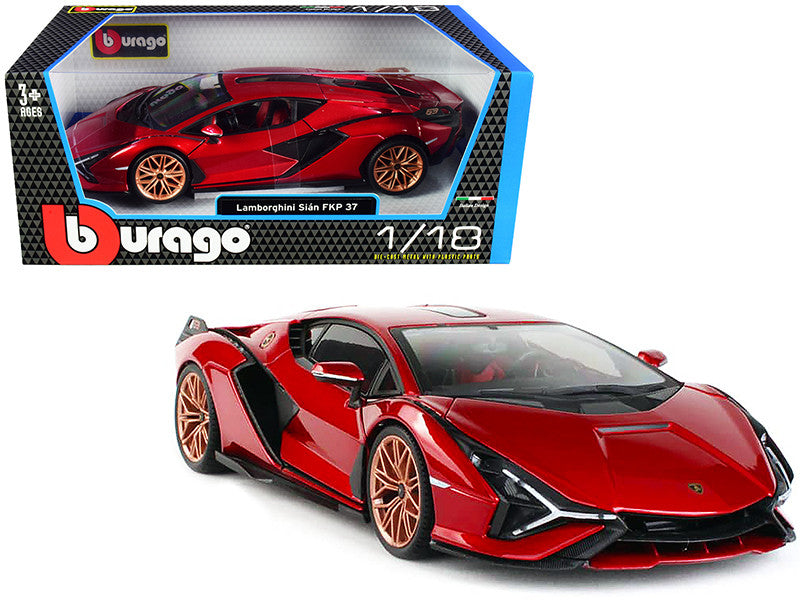 Lamborghini Sian FKP 37 Red with Copper Wheels 1/18 Diecast Model Car by Bburago LuxuryLifeWay Online Store