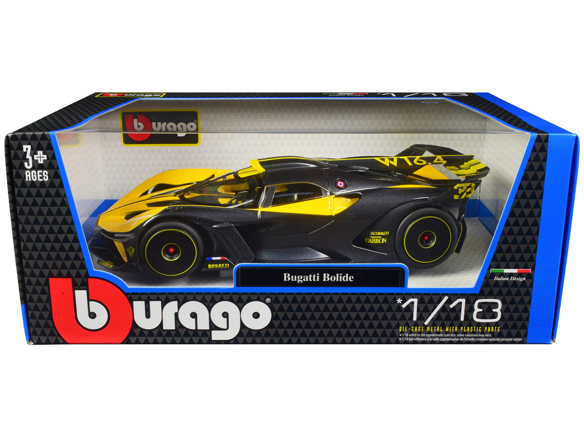 Bugatti Bolide Yellow and Carbon Gray 1/18 Diecast Model Car by Bburago LuxuryLifeWay Online Store