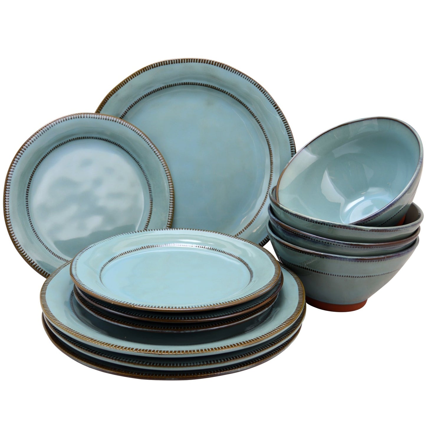 Gibson Elite Terranea 12 Piece Round Terracotta Dinnerware Set in Teal LuxuryLifeWay Online Store