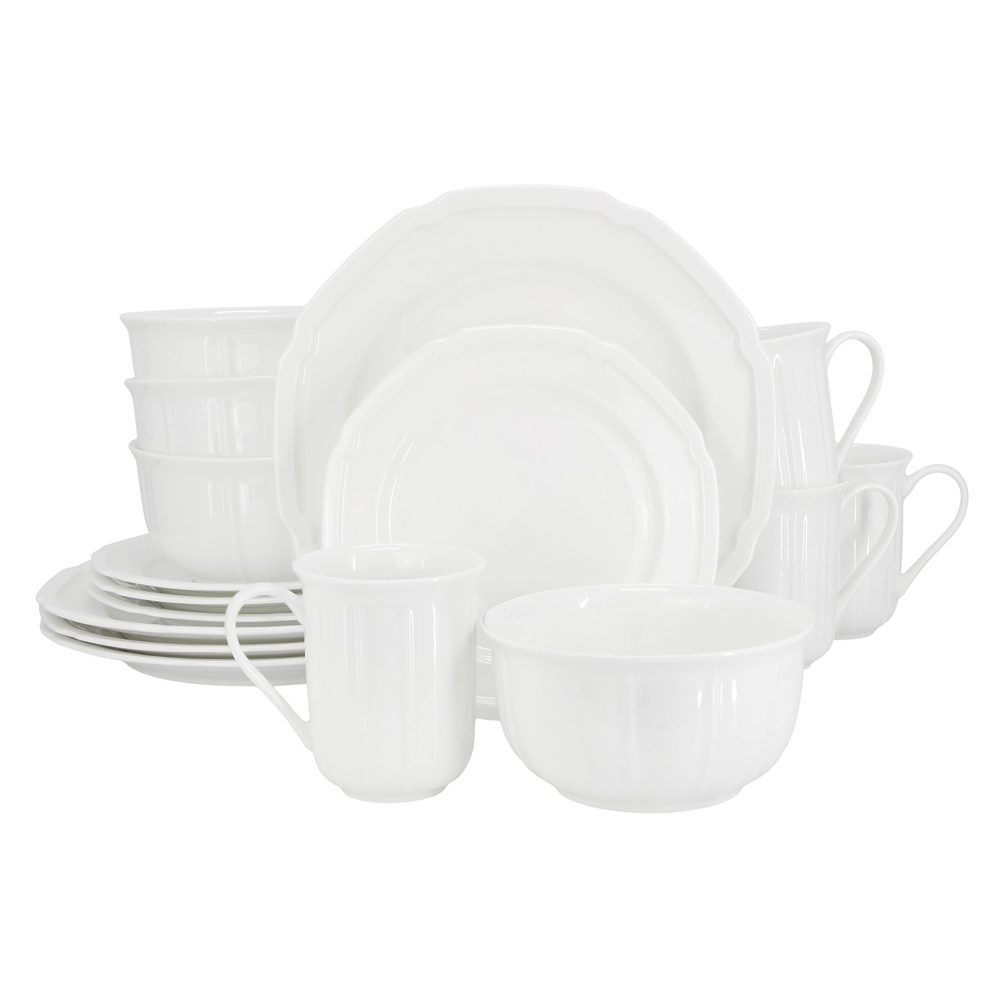 Meritage Bavaria 16 Piece Scallop Rim Bone China Dinnerware Set in White LuxuryLifeWay Online Store
