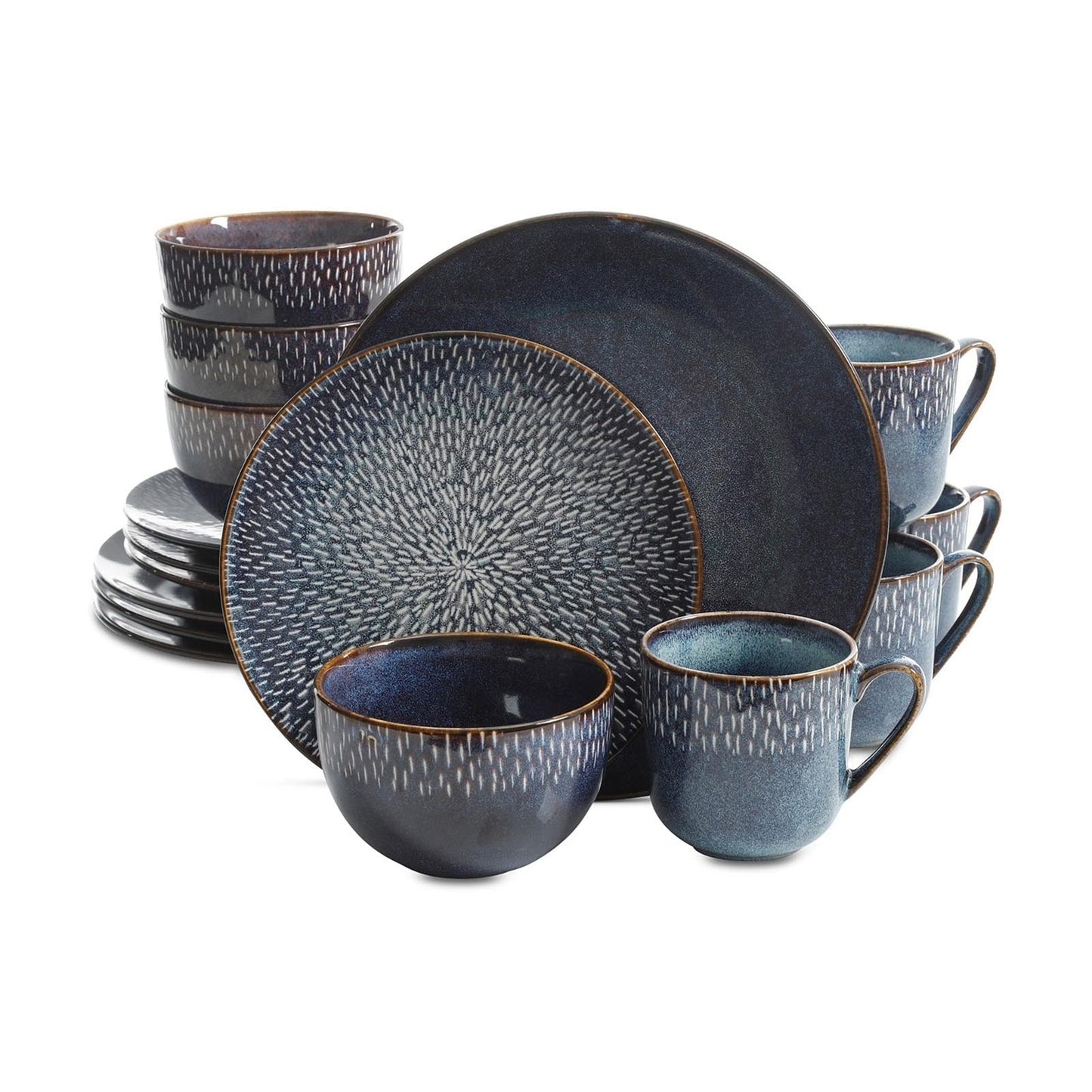 Gibson Elite Matisse 16-Piece Double Bowl Dinnerware Set, Cobalt LuxuryLifeWay Online Store