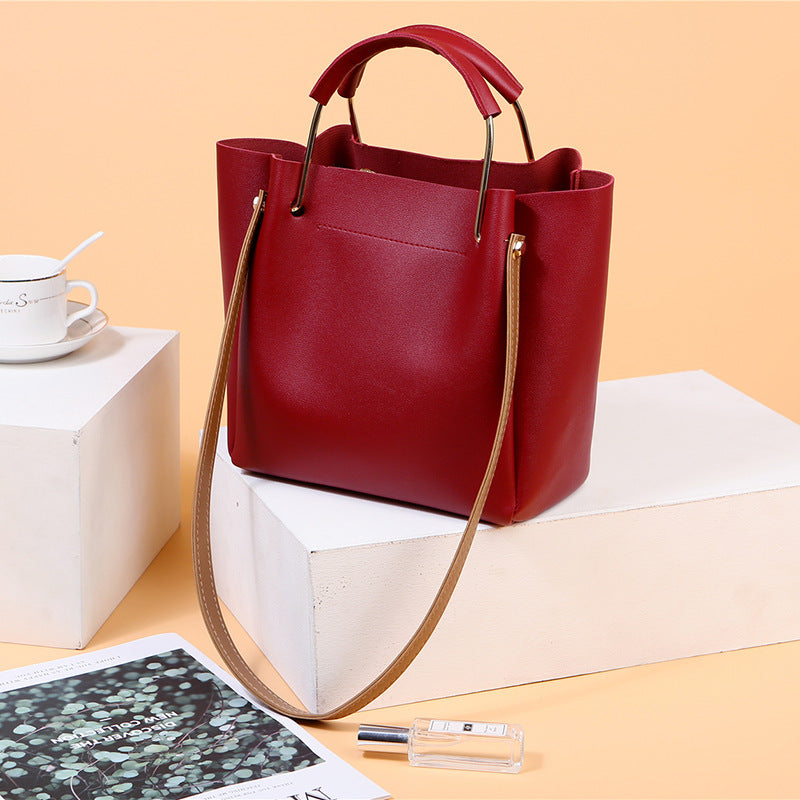 Bag Women Summer New Korean Pure Color Women's Handbag Metal Handle Leisure Shoulder Bag Women's Bag