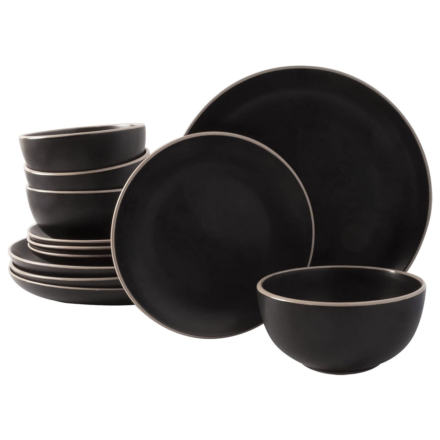 Gibson Home Rockaway 12 Piece Stoneware Dinnerware Set in Black LuxuryLifeWay Online Store