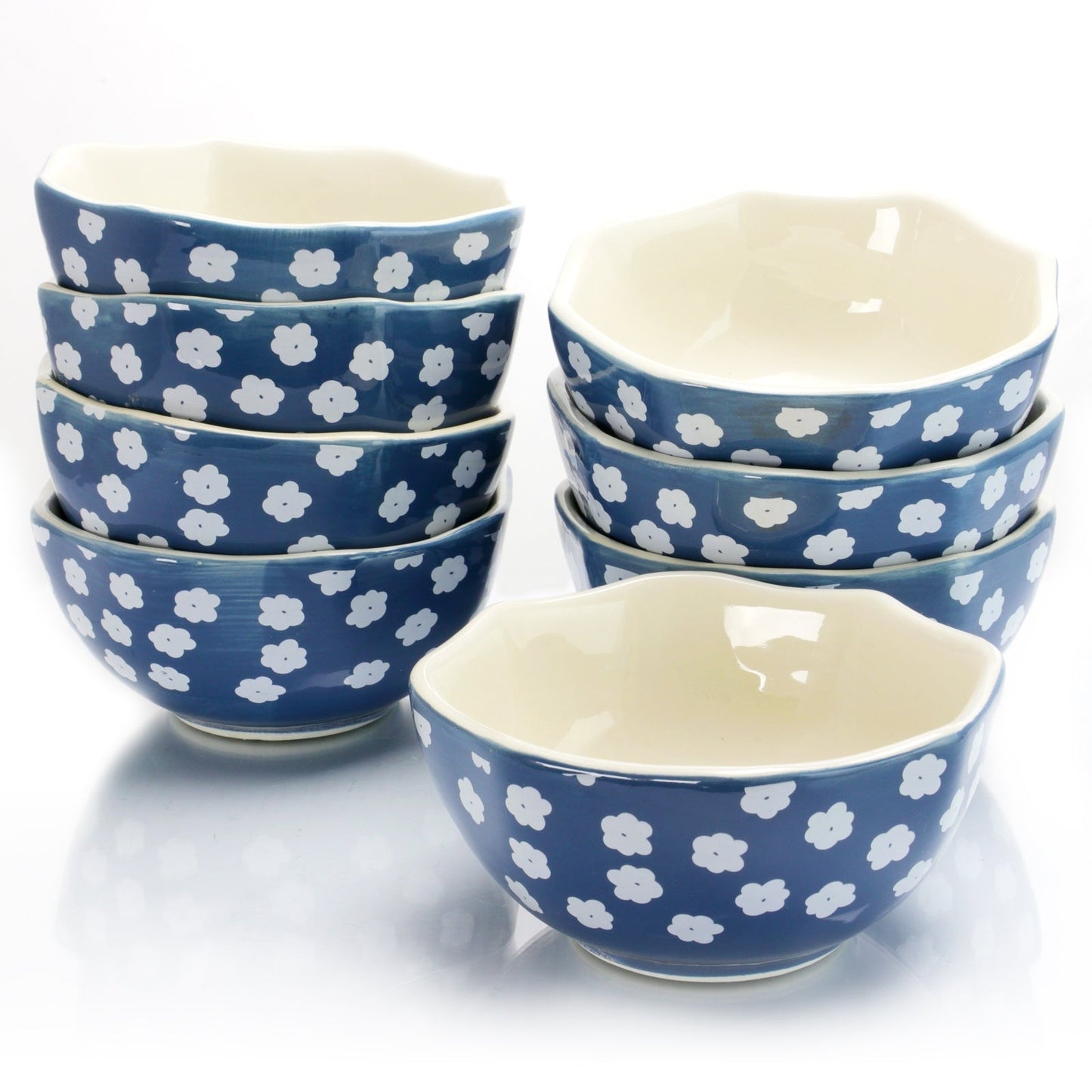 Life On The Farm 8 Piece 4.75 Inch Octagon Shaped Durastone Fruit Bowls in Blue/White LuxuryLifeWay Online Store