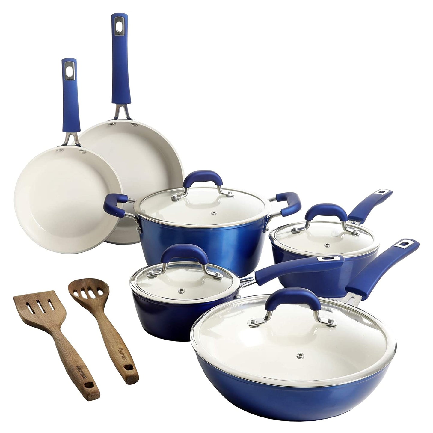 Kenmore Arlington 12 Piece Aluminum Ceramic Coated Nonstick Cookware Set in Metallic Blue LuxuryLifeWay Online Store