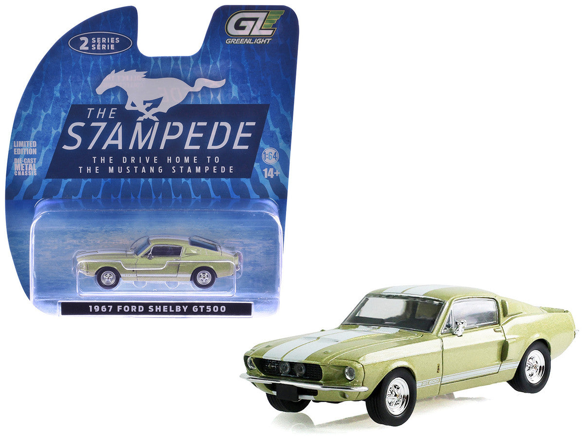 1967 Ford Shelby GT500 Lime Gold Metallic with White Stripes "Stampede" Series 2 1/64 Diecast Model Car by Greenlight LuxuryLifeWay Online Store