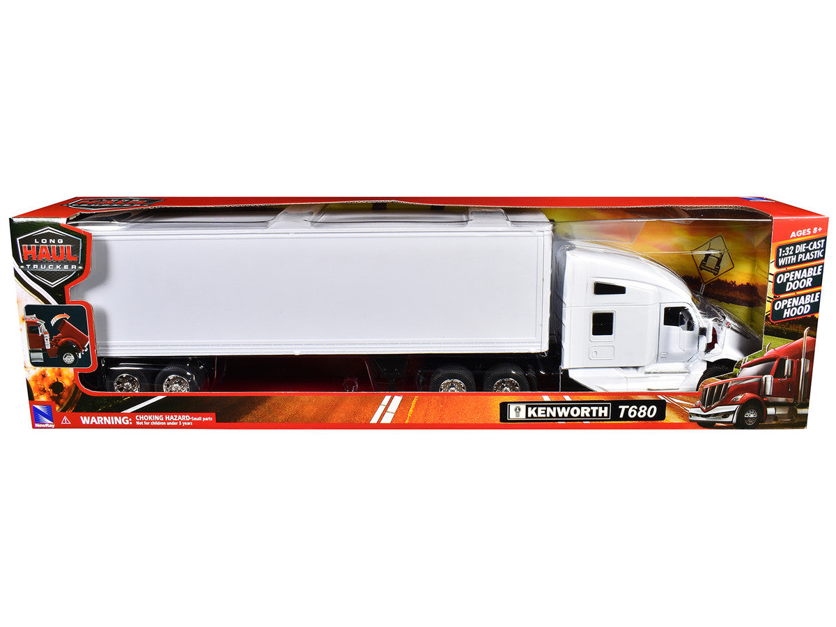 Kenworth T680 Truck White with Dry Van Trailer White "Long Haul Trucker" Series 1/32 Diecast Model by New Ray LuxuryLifeWay Online Store