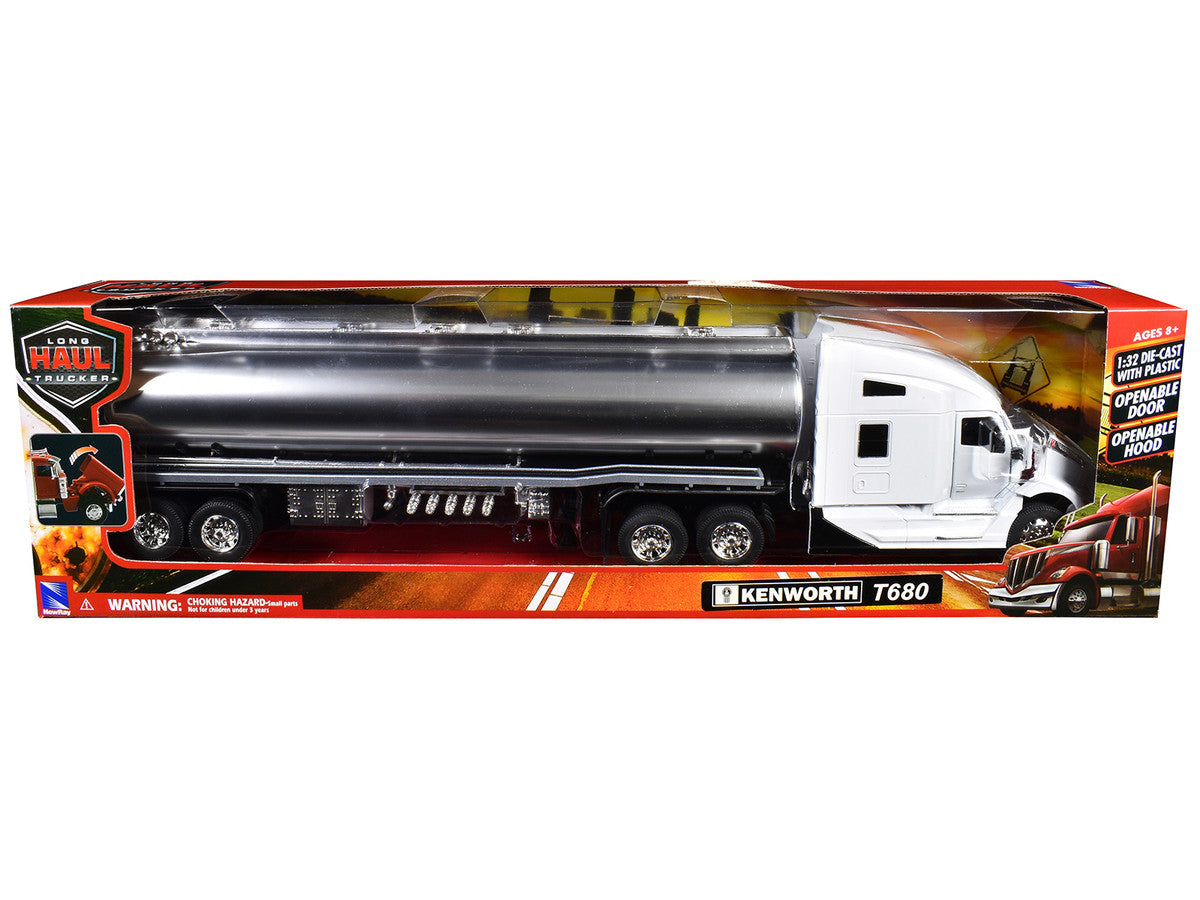 Kenworth T680 Truck White with Oil Tanker Trailer Chrome "Long Haul Trucker" Series 1/32 Diecast Model by New Ray LuxuryLifeWay Online Store