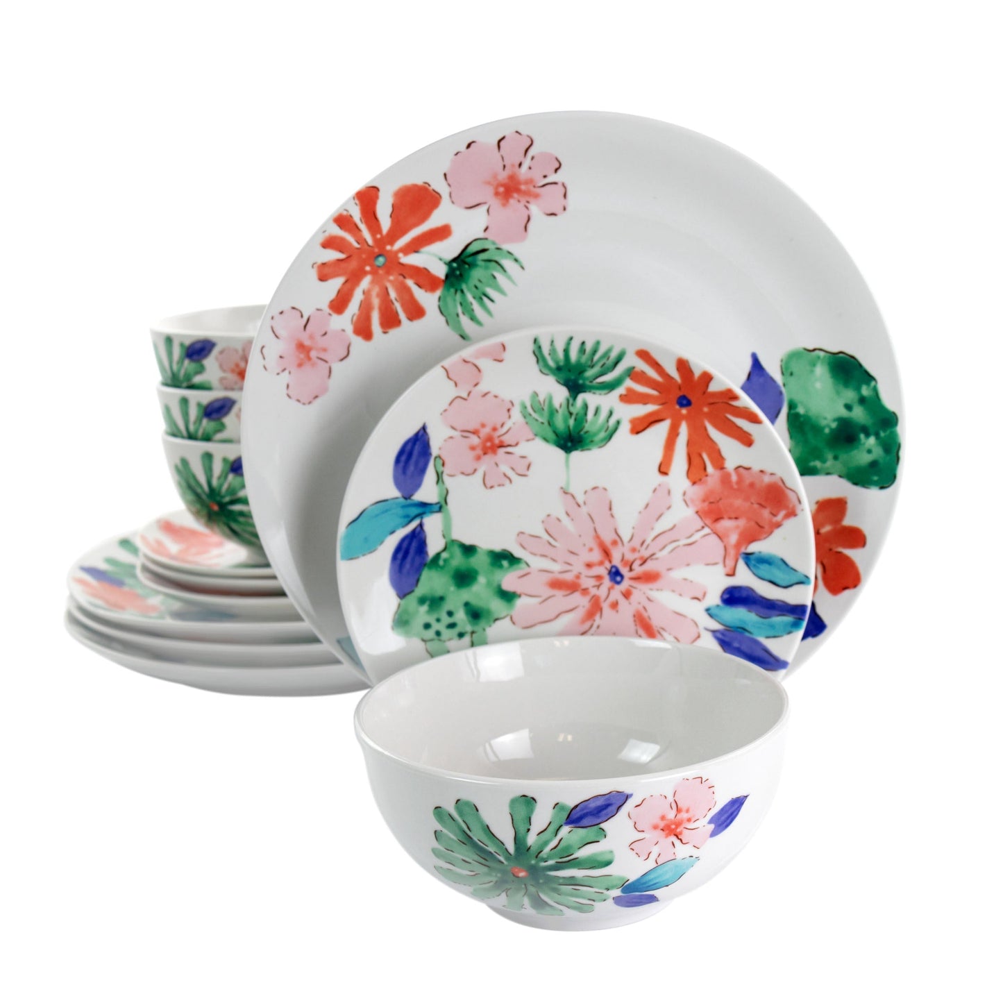 Gibson Home Dazzling Lily 12 Piece Ceramic Dinnerware Set LuxuryLifeWay Online Store