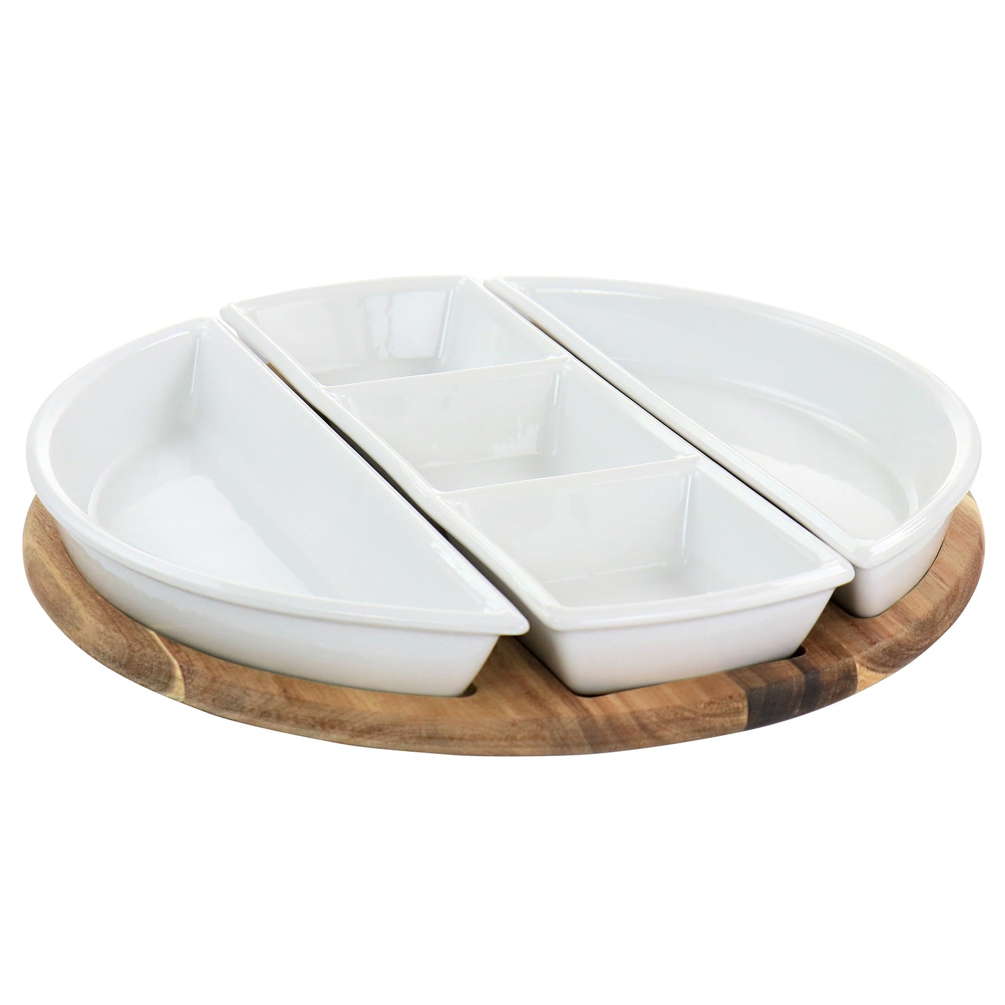 Gibson Elite Gracious Dining 4 Piece Fine Ceramic Sectional Tray Set with Acacia Wood Base LuxuryLifeWay Online Store