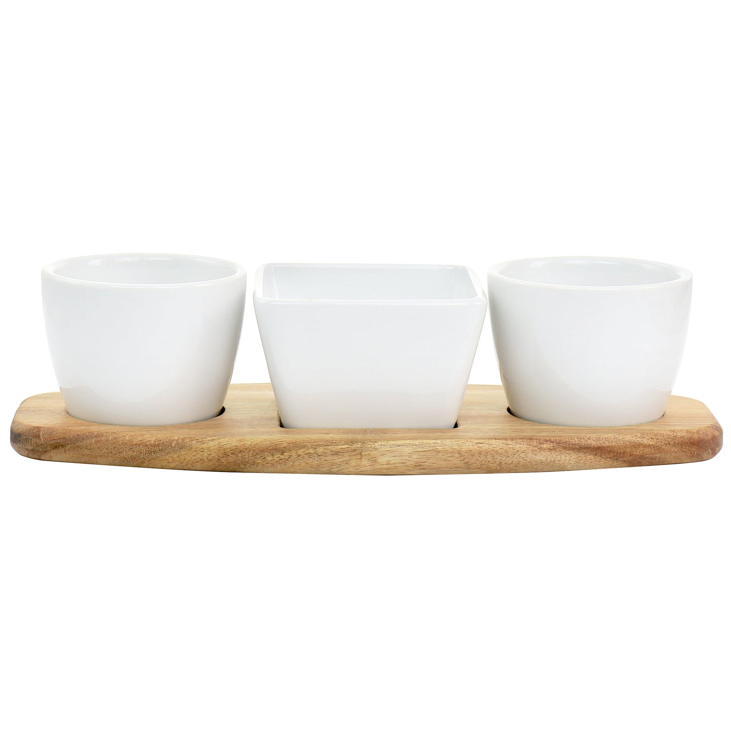 Gibson Elite Gracious Dining 4 Piece Fine Ceramic Tidbit Dish Set with Acacia Wood Base LuxuryLifeWay Online Store