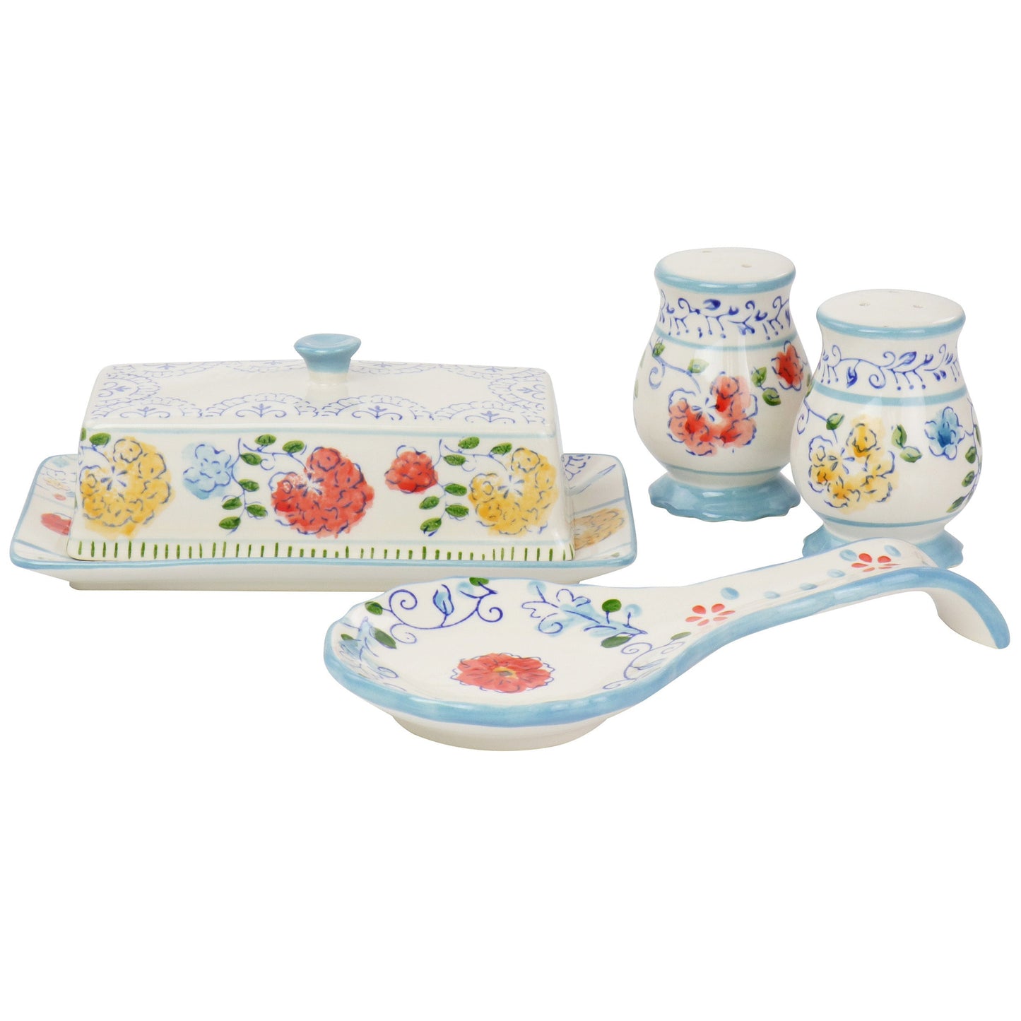 Gibson Elite Anaya 5 Piece Hand Painted Stoneware Table Accessory Set LuxuryLifeWay Online Store