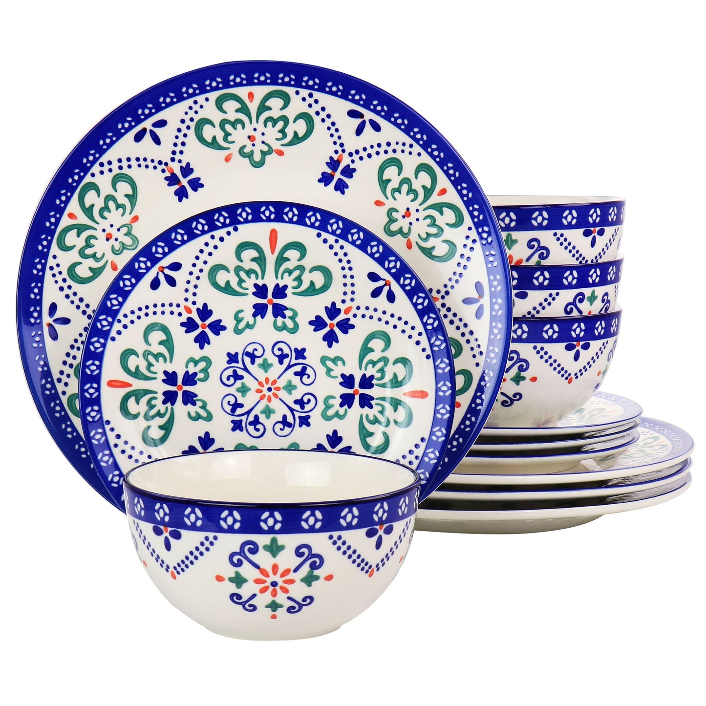 Laurie Gates California Designs Tierra Star 12 Piece Hand Painted Dinnerware Set in Blue LuxuryLifeWay Online Store