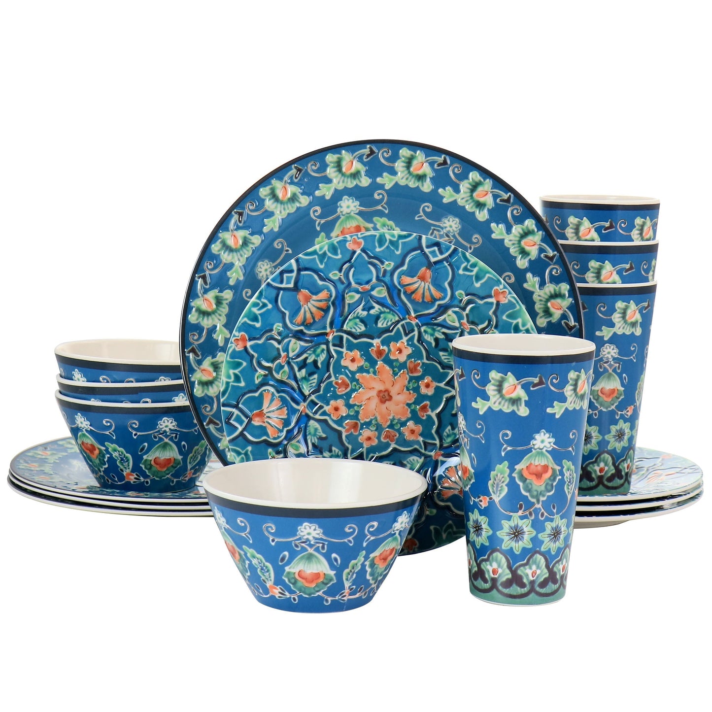 Gibson Home 16 Piece Tacoma Melamine Dinnerware Set in Blue LuxuryLifeWay Online Store
