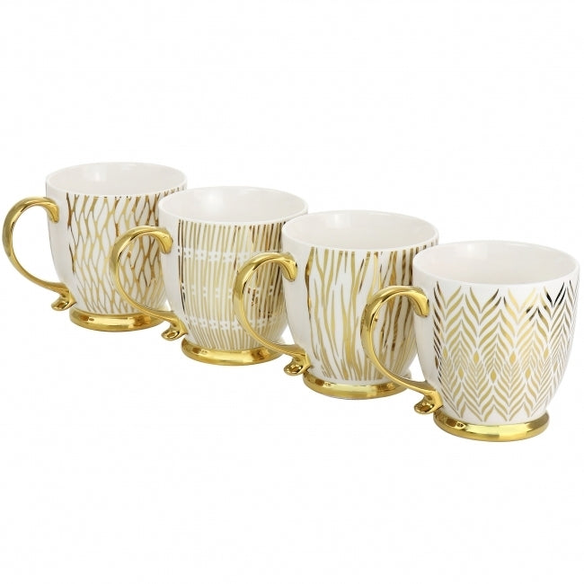 Gibson Home Gold Finch 4 Piece 16.7oz Electroplated Fine Ceramic Mug Set in Gold LuxuryLifeWay Online Store