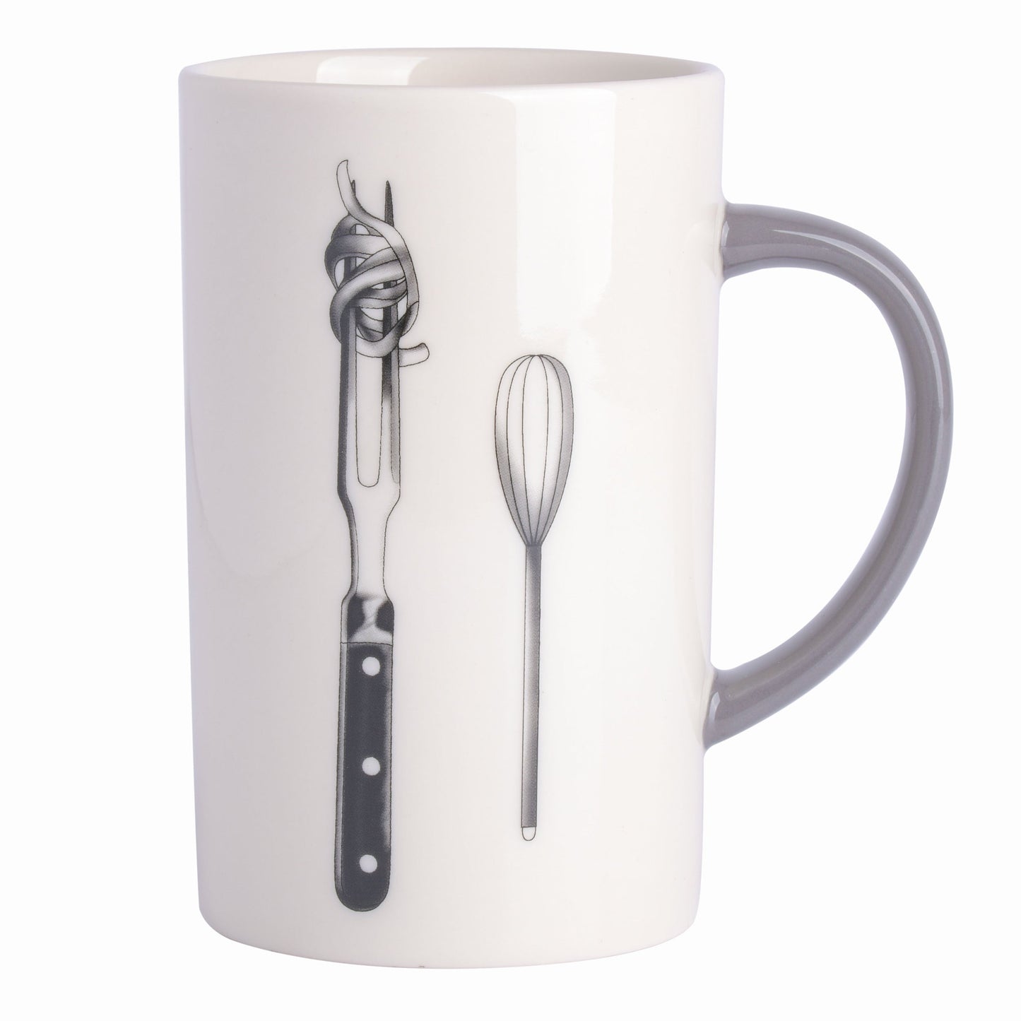 Babish 15 Ounce Tall Fine Ceramic Fork and Whisk Mug in White LuxuryLifeWay Online Store