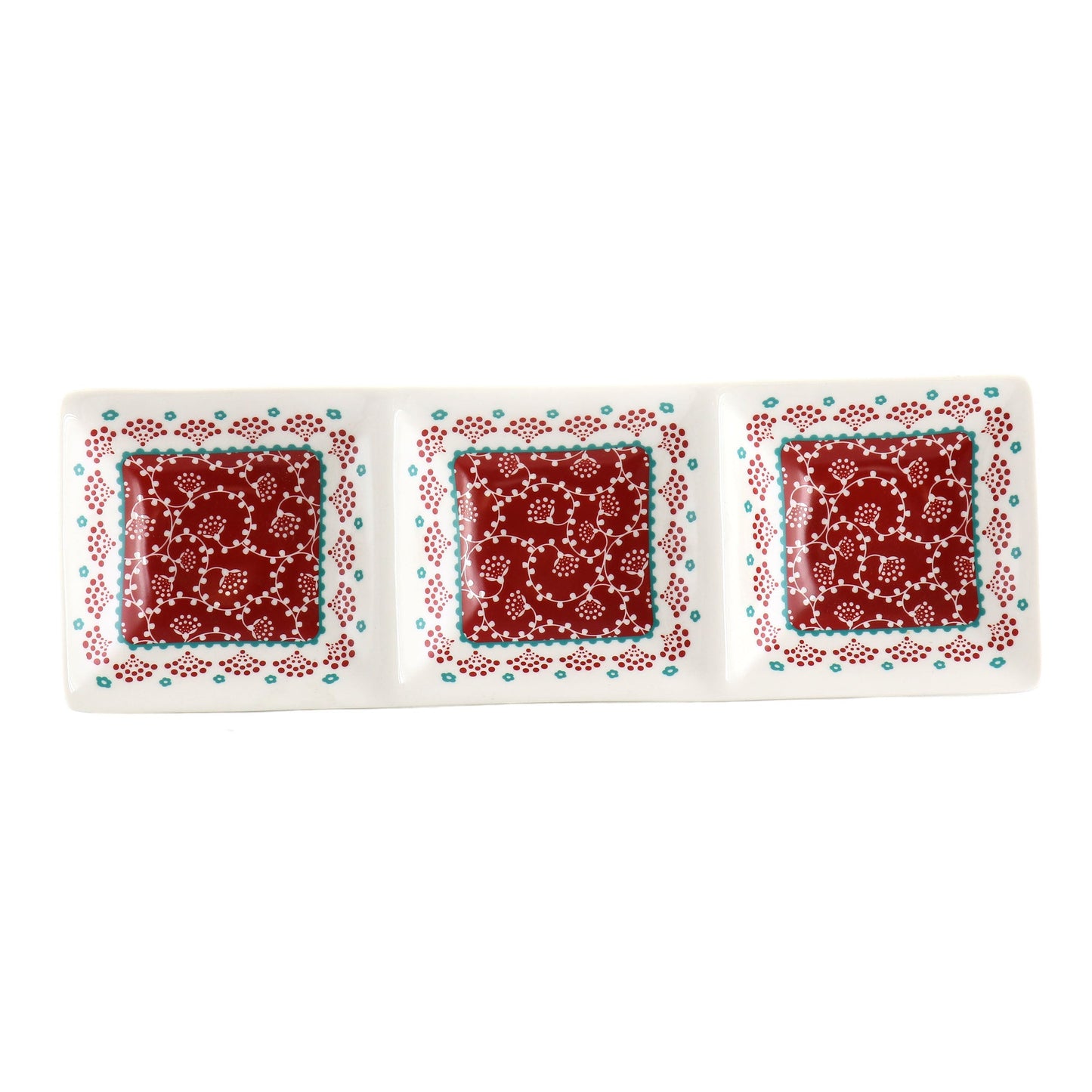 Gibson Home Village Vines 13.5 Inch Ceramic Rectangular 3 Section Tray in Red LuxuryLifeWay Online Store