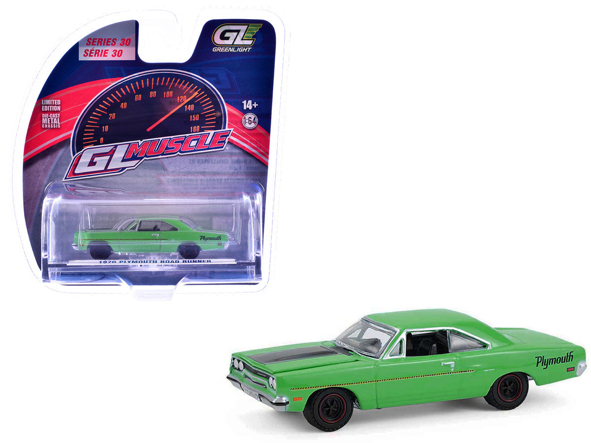 1970 Plymouth Road Runner Green with Black Hood Stripe "GreenLight Muscle" Series 30 1/64 Diecast Model Car by Greenlight LuxuryLifeWay Online Store