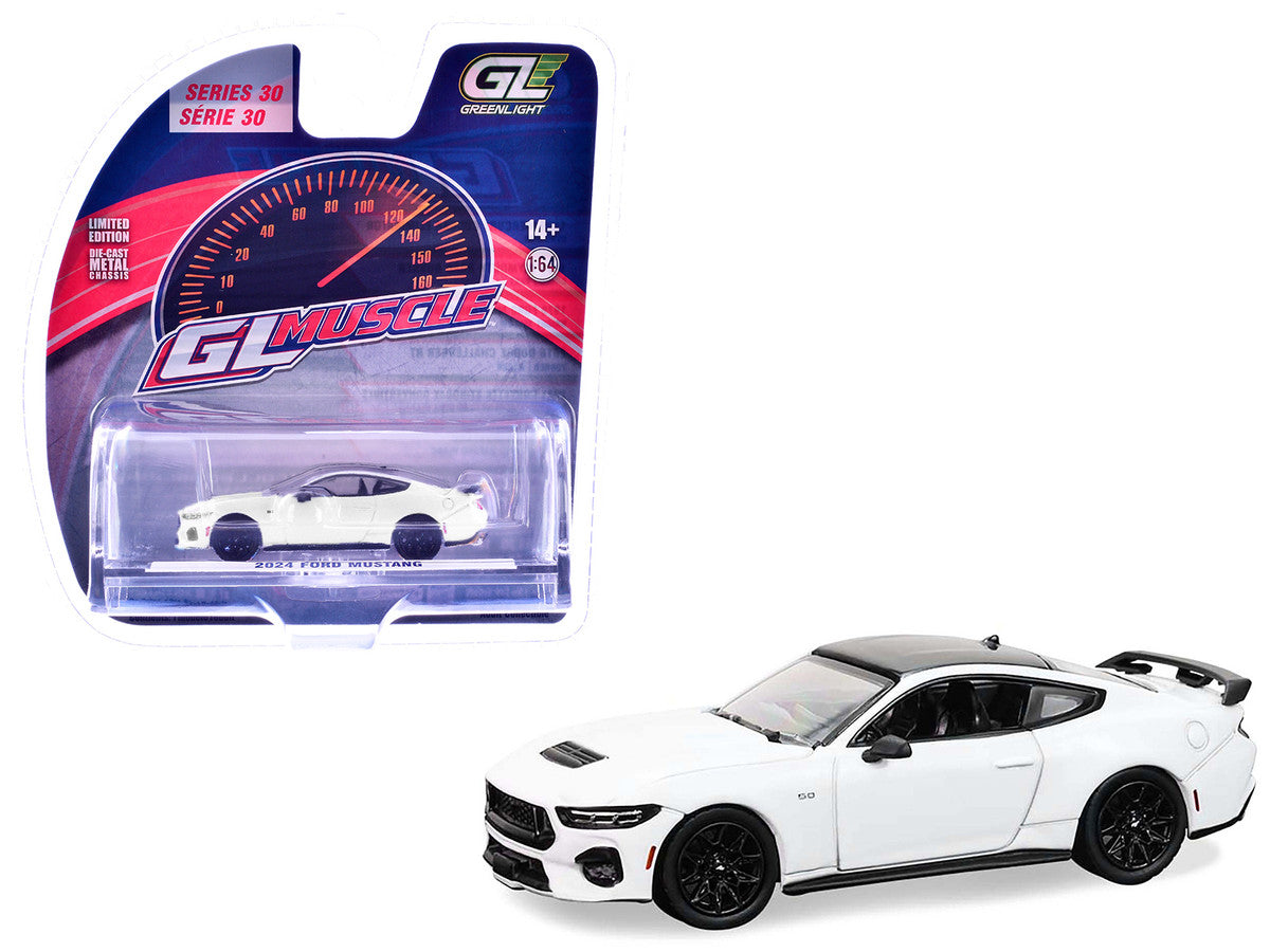 2024 Ford Mustang Oxford White with Black Top "GreenLight Muscle" Series 30 1/64 Diecast Model Car by Greenlight LuxuryLifeWay Online Store
