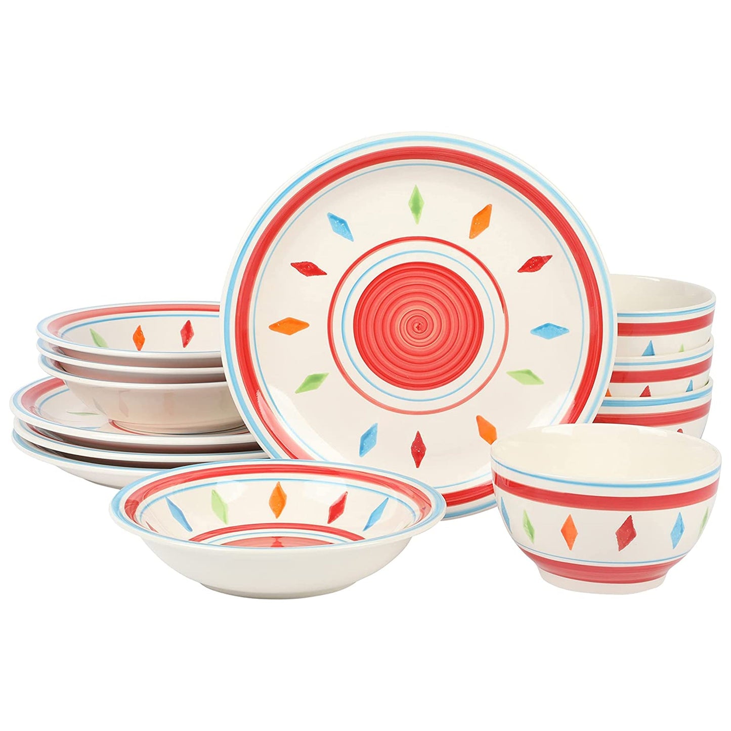 Gibson Home Heidy 12 Piece Durastone Dinnerware Set in Red LuxuryLifeWay Online Store