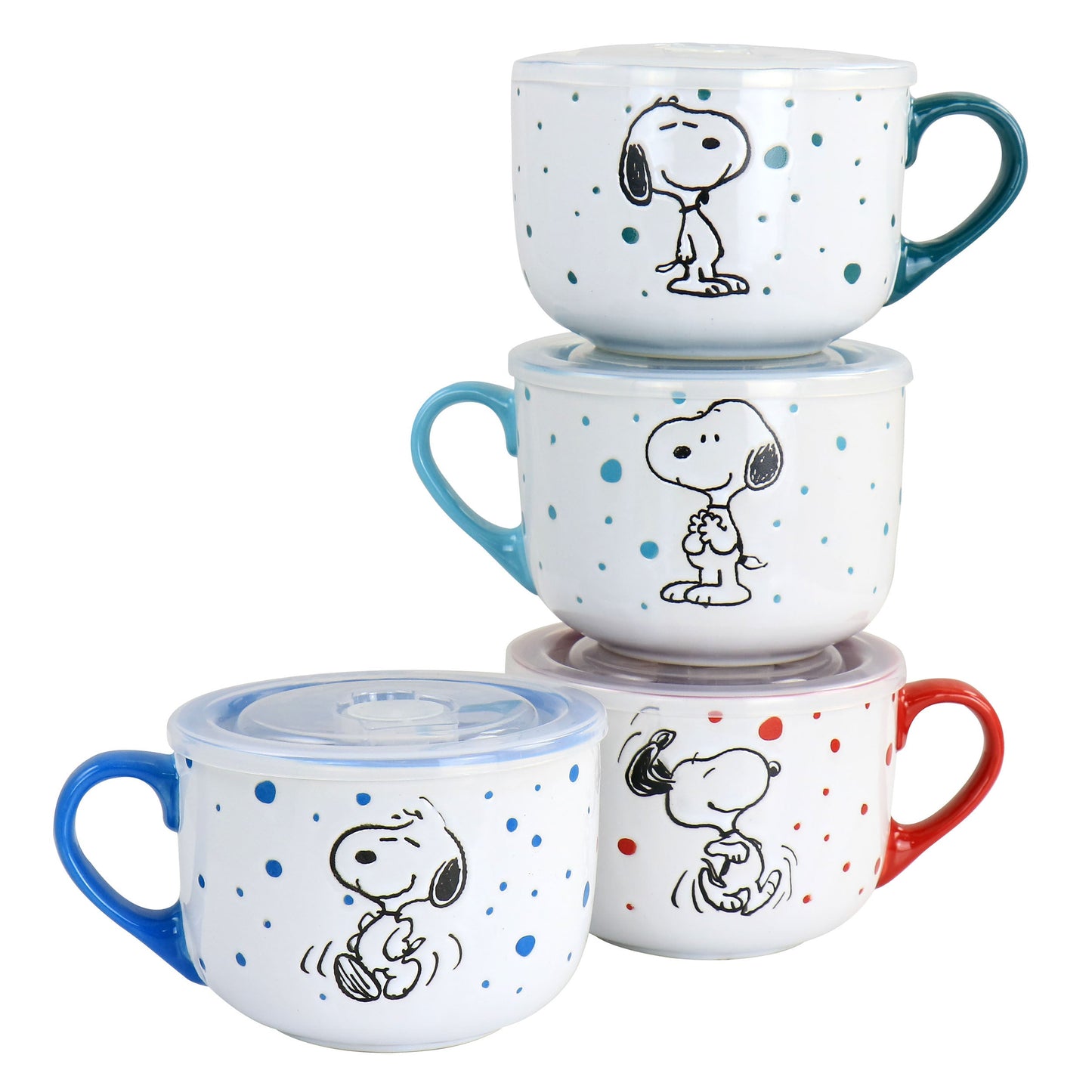 Peanuts Freckled Joy 25oz Stoneware 4 Piece Soup Cup and Lid Set in Assorted Designs LuxuryLifeWay Online Store