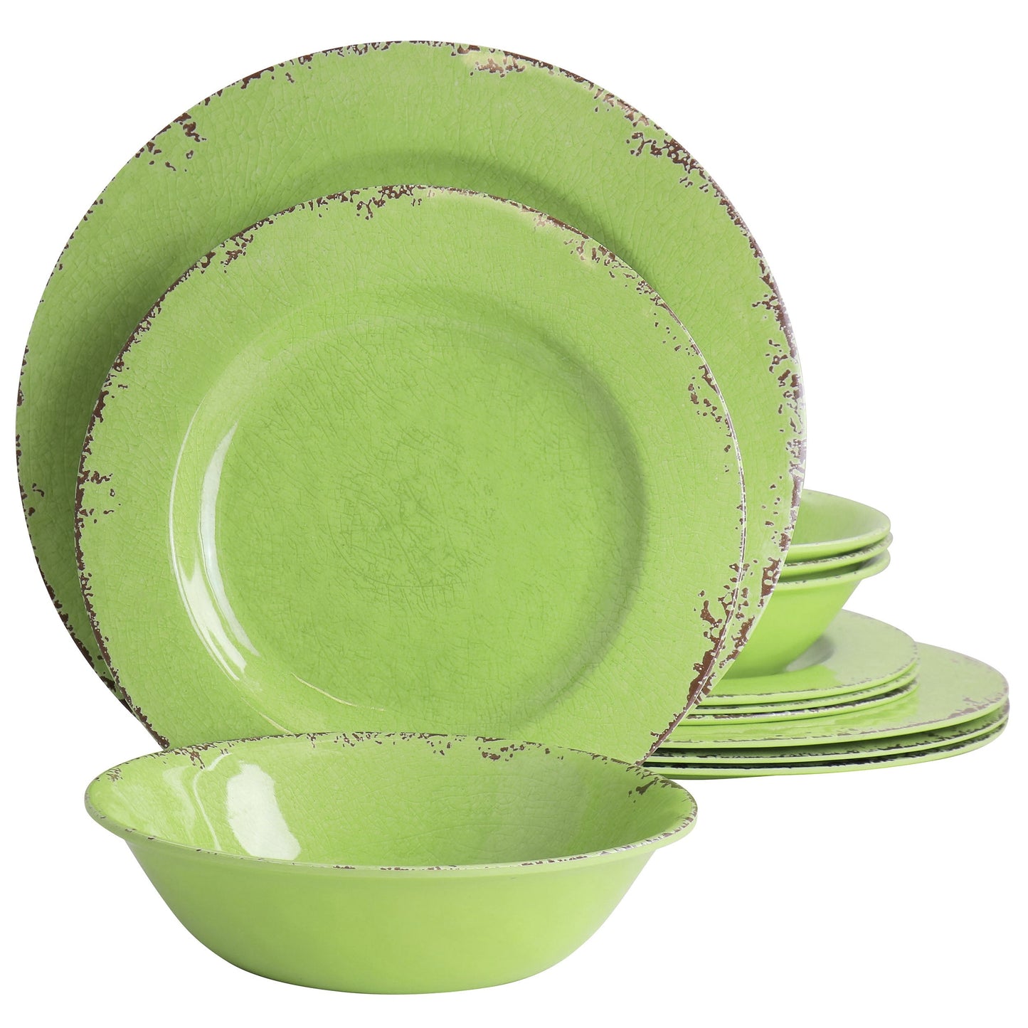 Gibson Mauna 12 Piece Melamine Dinnerware Set in Crackle Green LuxuryLifeWay Online Store