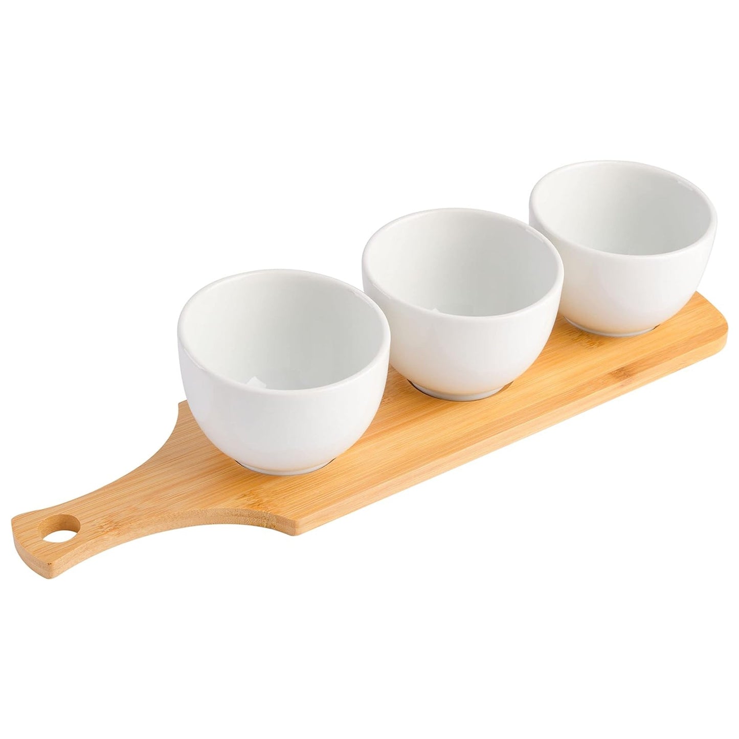 Gibson Gracious Dining 3 Piece White Fine Ceramic Tidbit Bowl Set with Bamboo Serving Tray LuxuryLifeWay Online Store