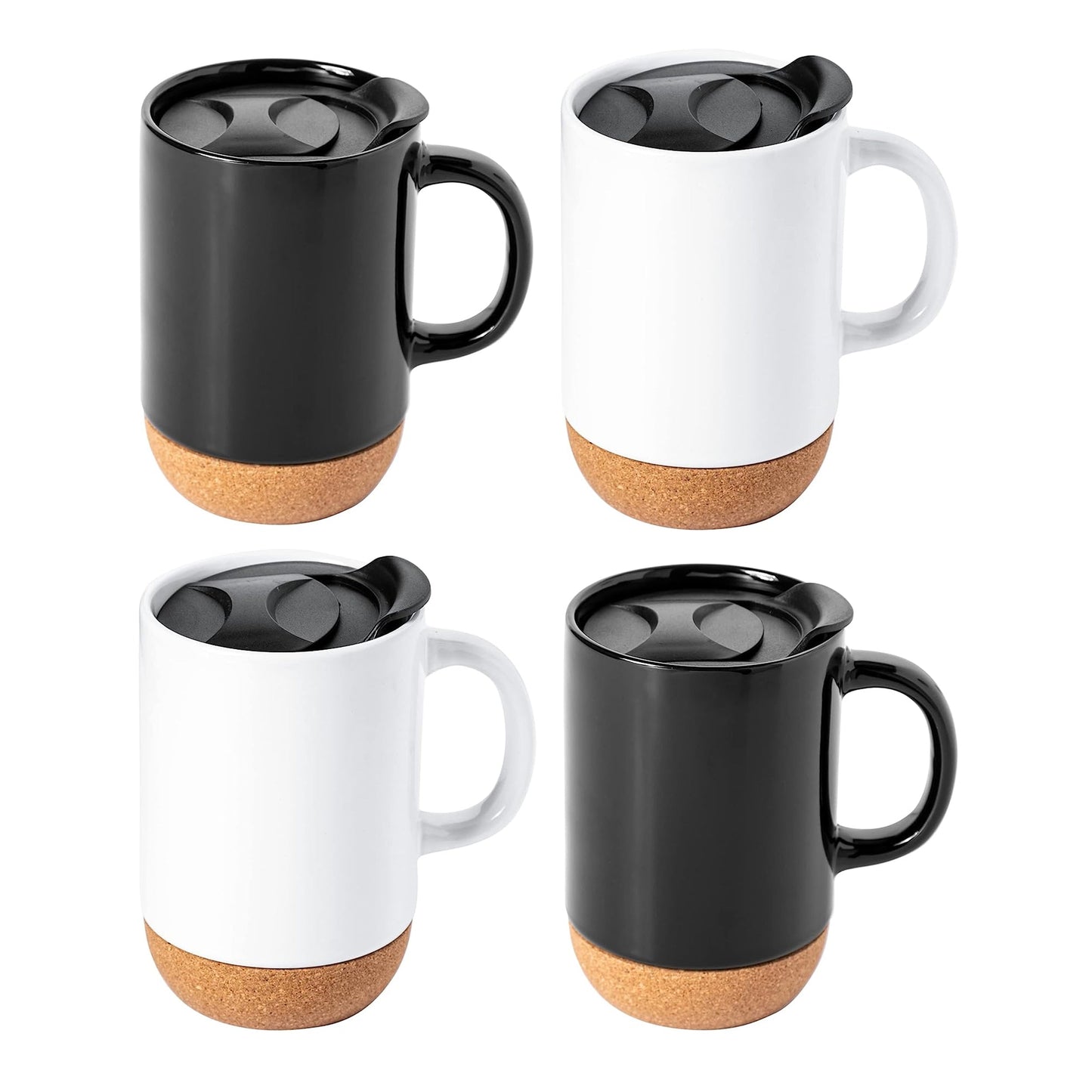 Gibson Home Modani 4 Piece 16.5 Ounce Stoneware Travel Mug Set with Lid and Cork Base LuxuryLifeWay Online Store