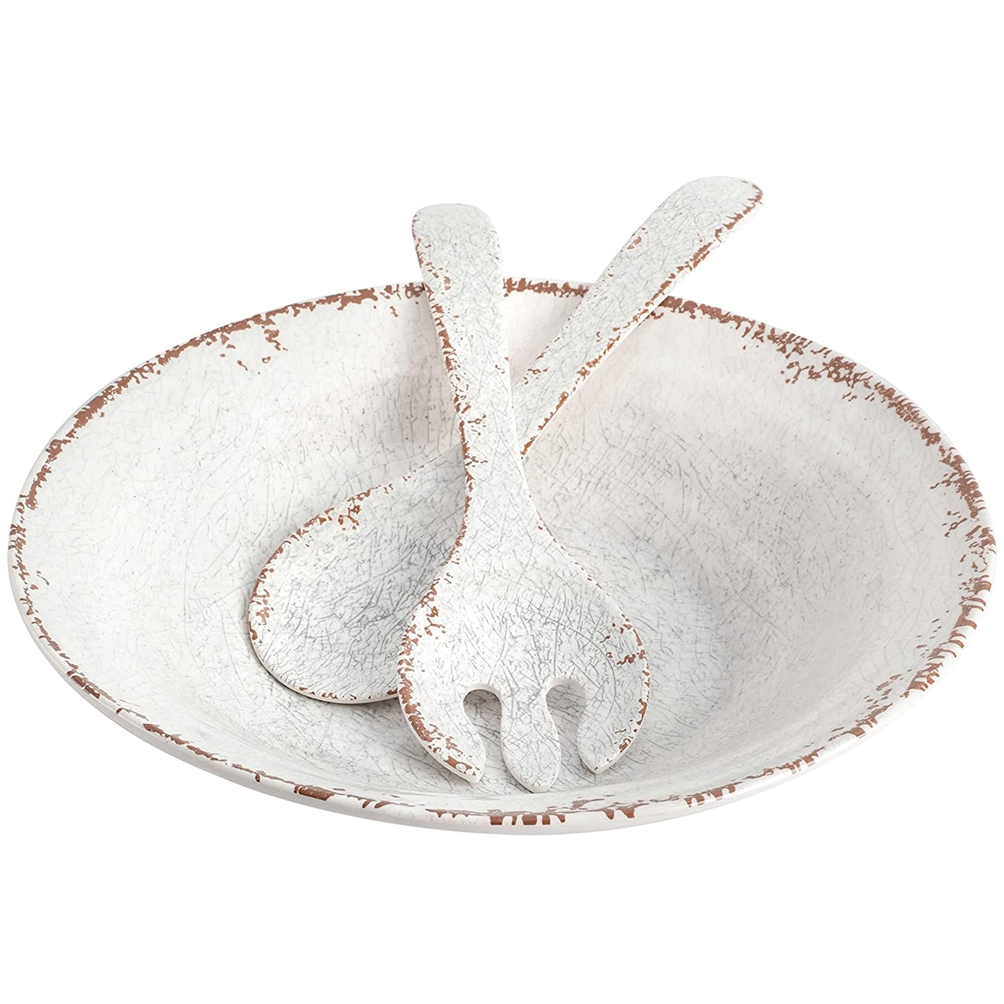 Laurie Gates Mauna 3 Piece Melamine Serving Bowl Set in White with Serving Utensils LuxuryLifeWay Online Store