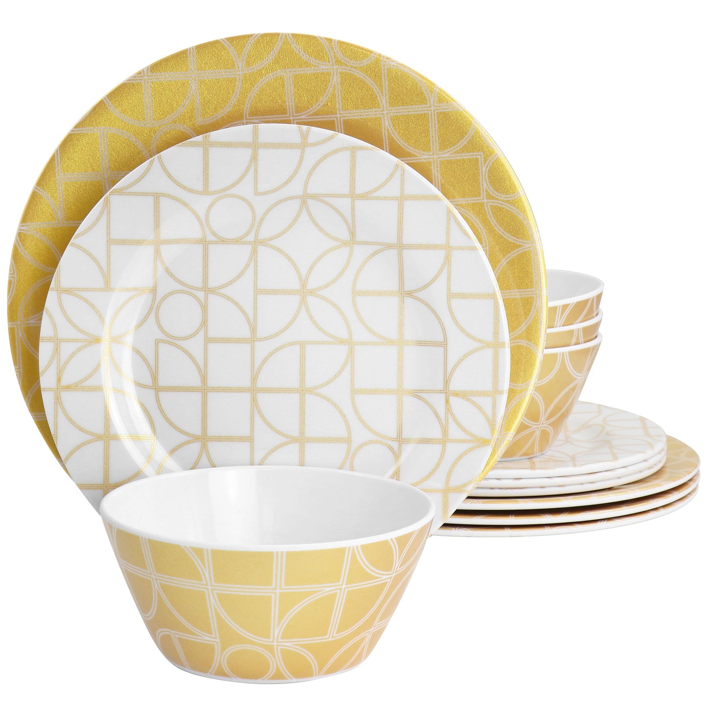 Laurie Gates California Designs Summer Bloom 12 Piece Melamine Dinnerware Set in Gold LuxuryLifeWay Online Store