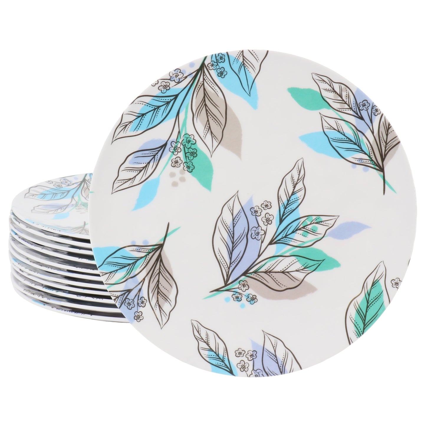 Gibson Home Tropical Sway Vineyard 12 Piece 9 Inch Round Melamine Dessert Plate Set in Blue LuxuryLifeWay Online Store