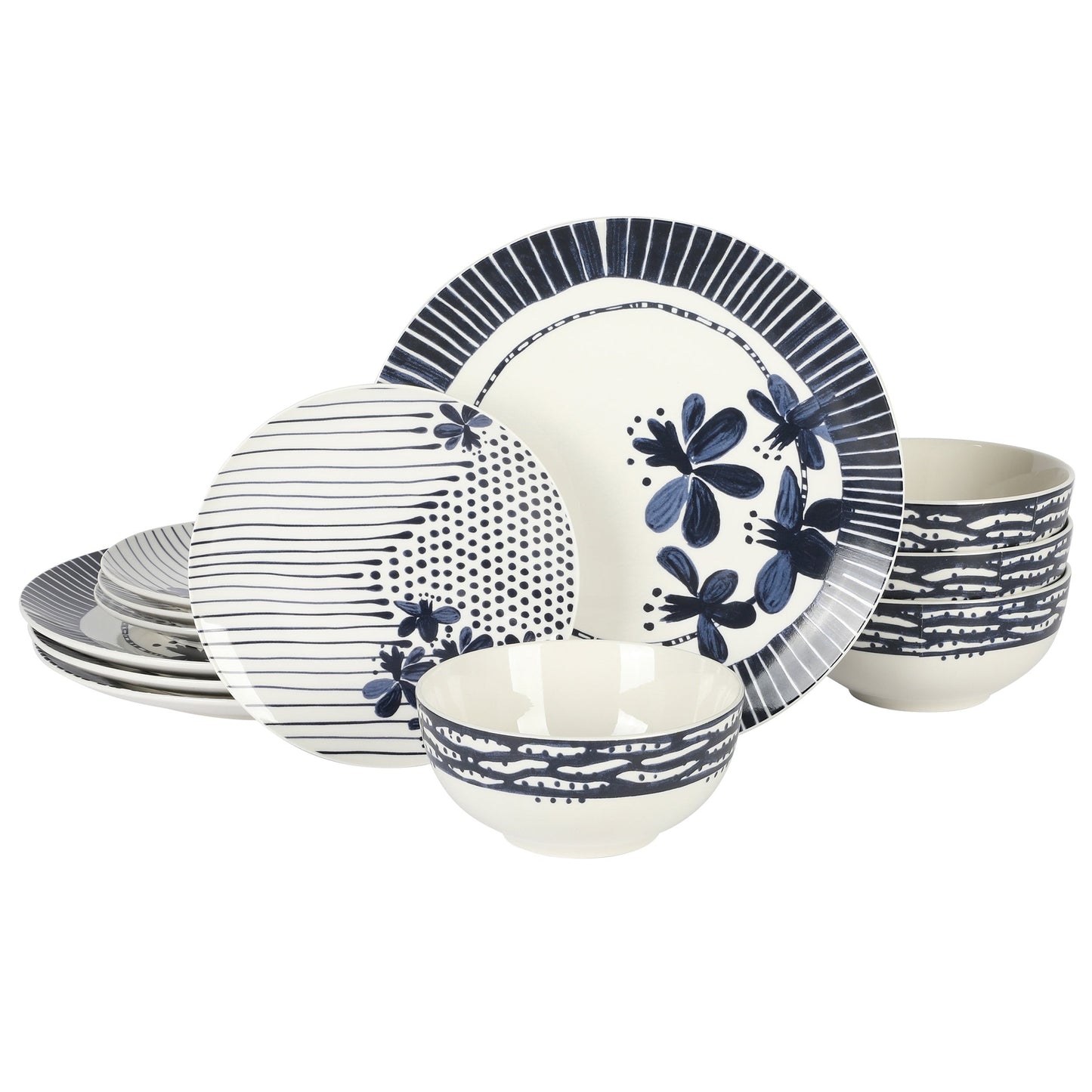Gibson Home Eliza 12 Piece Ceramic Dinnerware Set LuxuryLifeWay Online Store